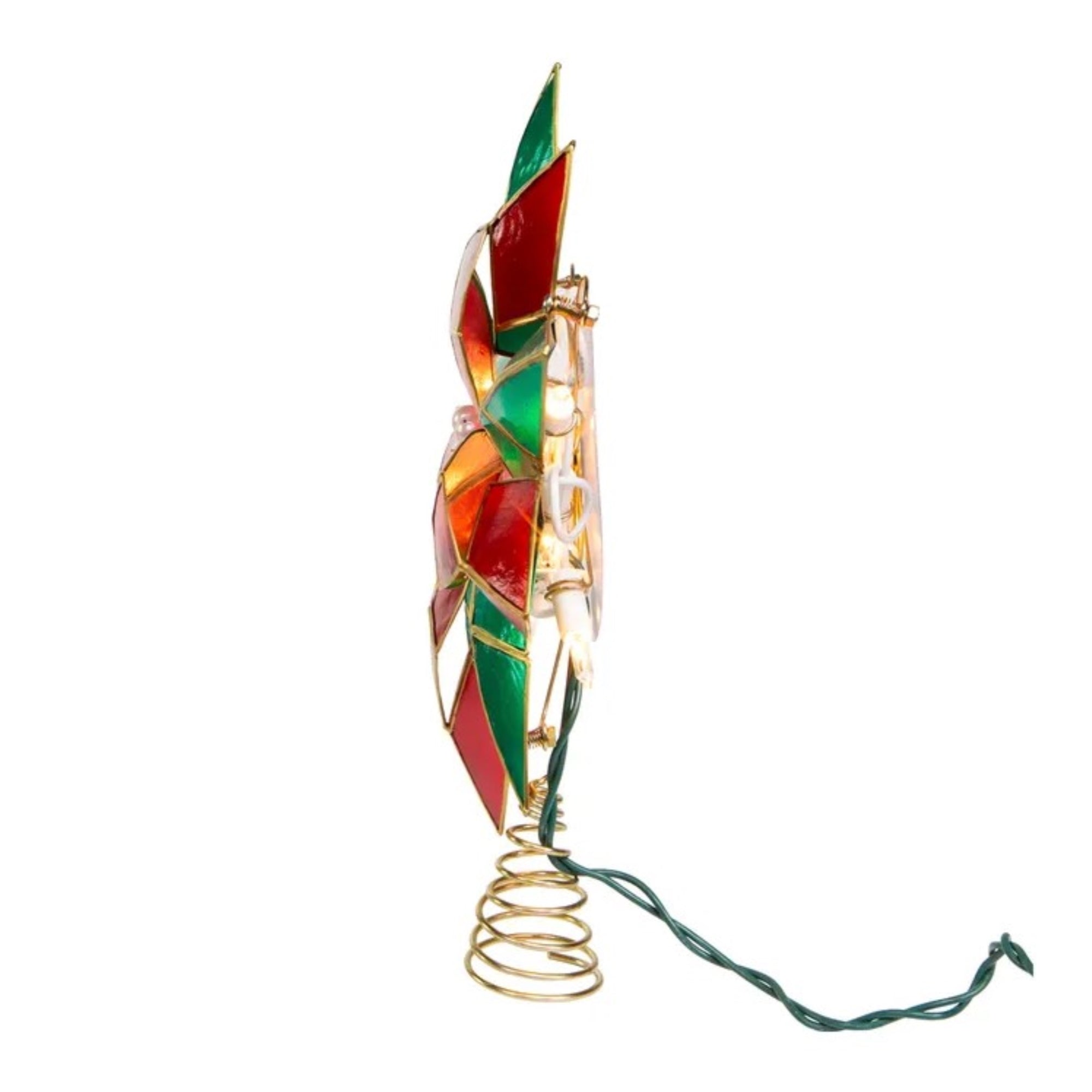 Kurt Adler 10-Light LED Capiz Poinsettia Tree Topper, Red & Green, 9.5"