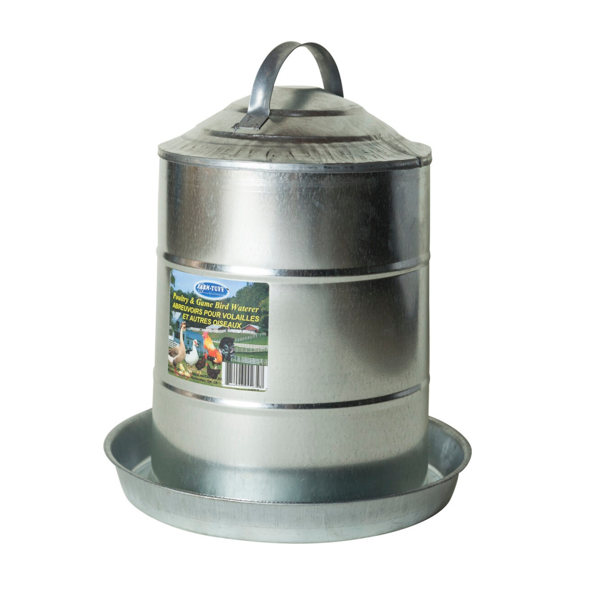 FARM-TUFF Double Wall Cone Top Galvanized Metal Automatic Poultry Fountain Waterer for Chickens