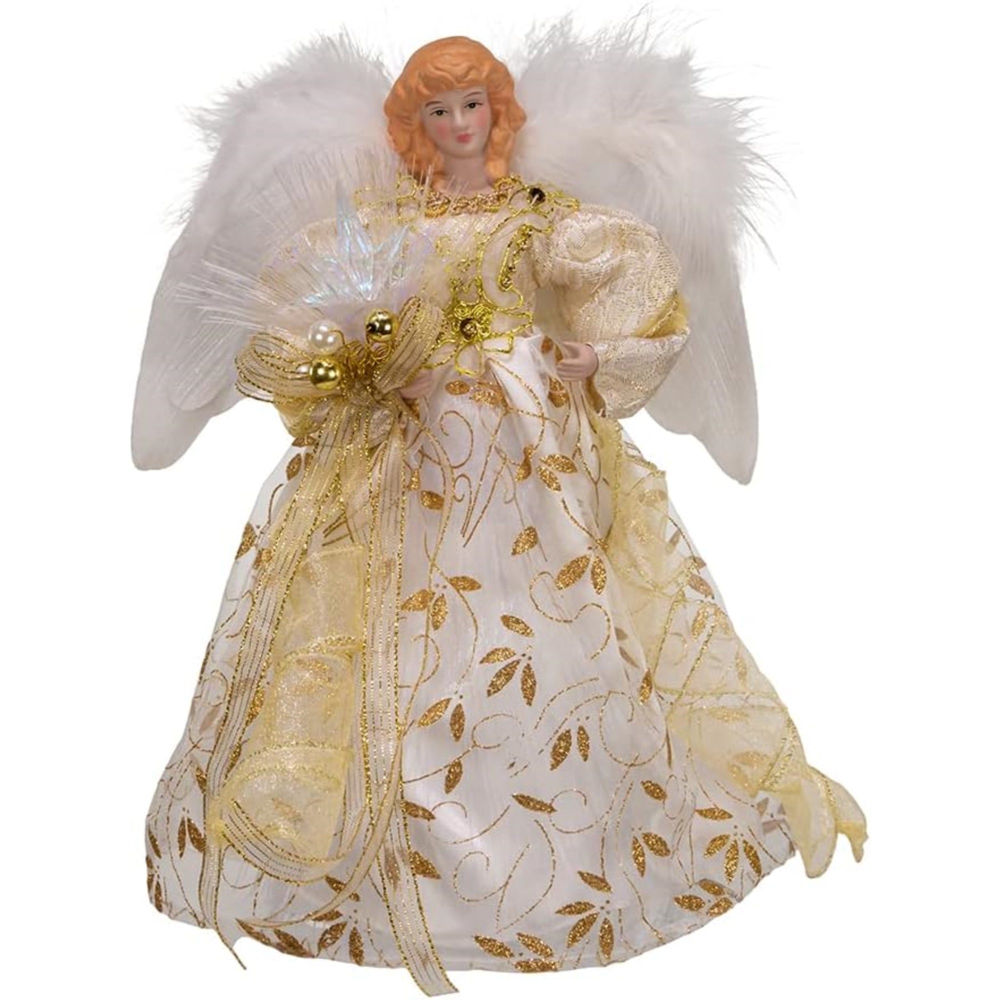 Kurt Adler Battery-Operated Color Changing Fiber Optic Treetop, Gold Angel, 12"