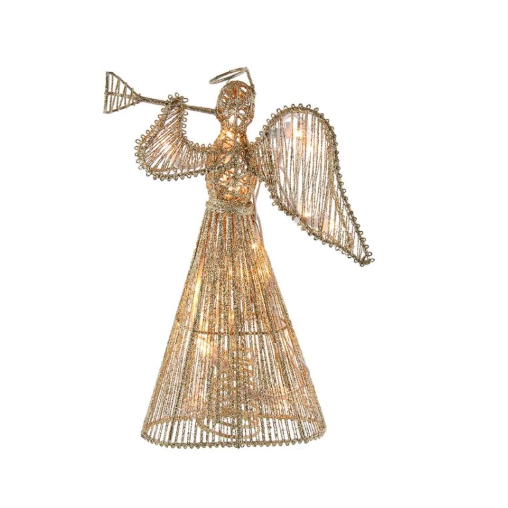 Kurt Adler UL 20-Light Gold Glittered Angel Christmas Treetop, 12in