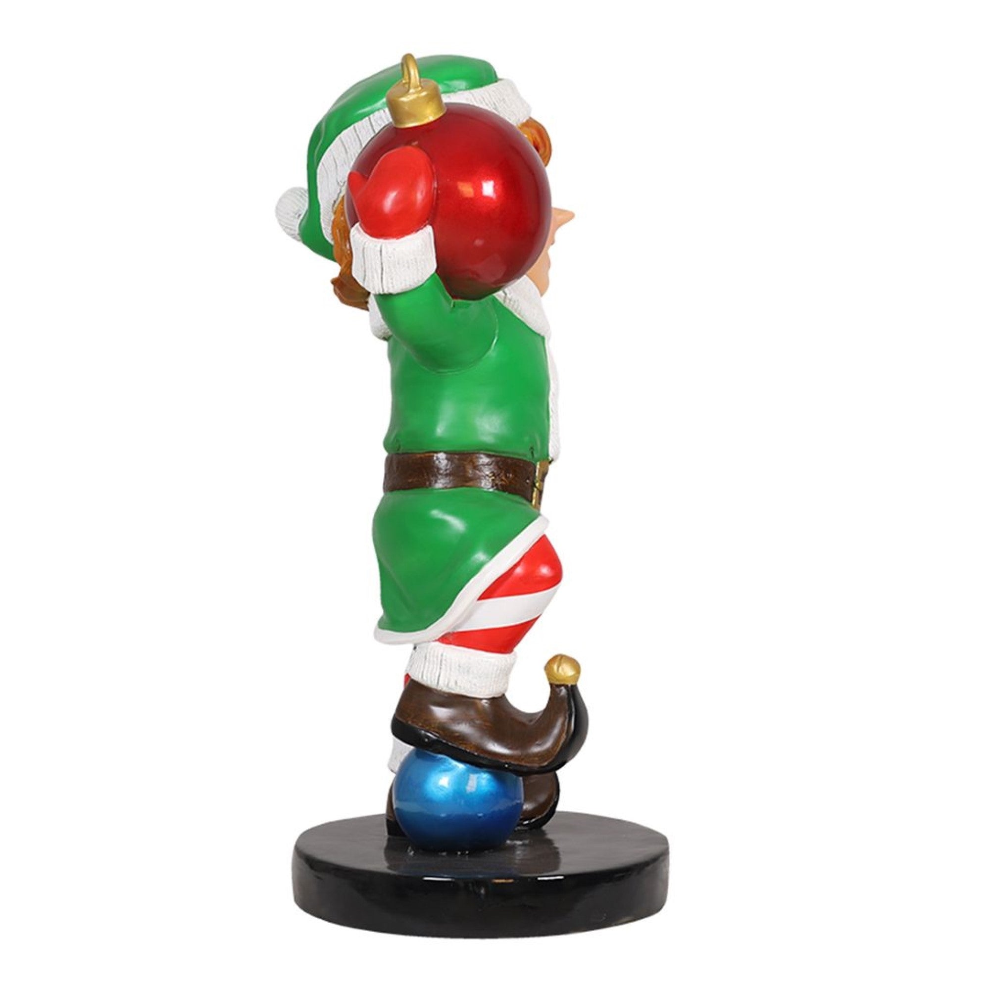 Garden Elements Fiberglass Elf Holding Ornament Ball Christmas Statue Yard Decor, 37in