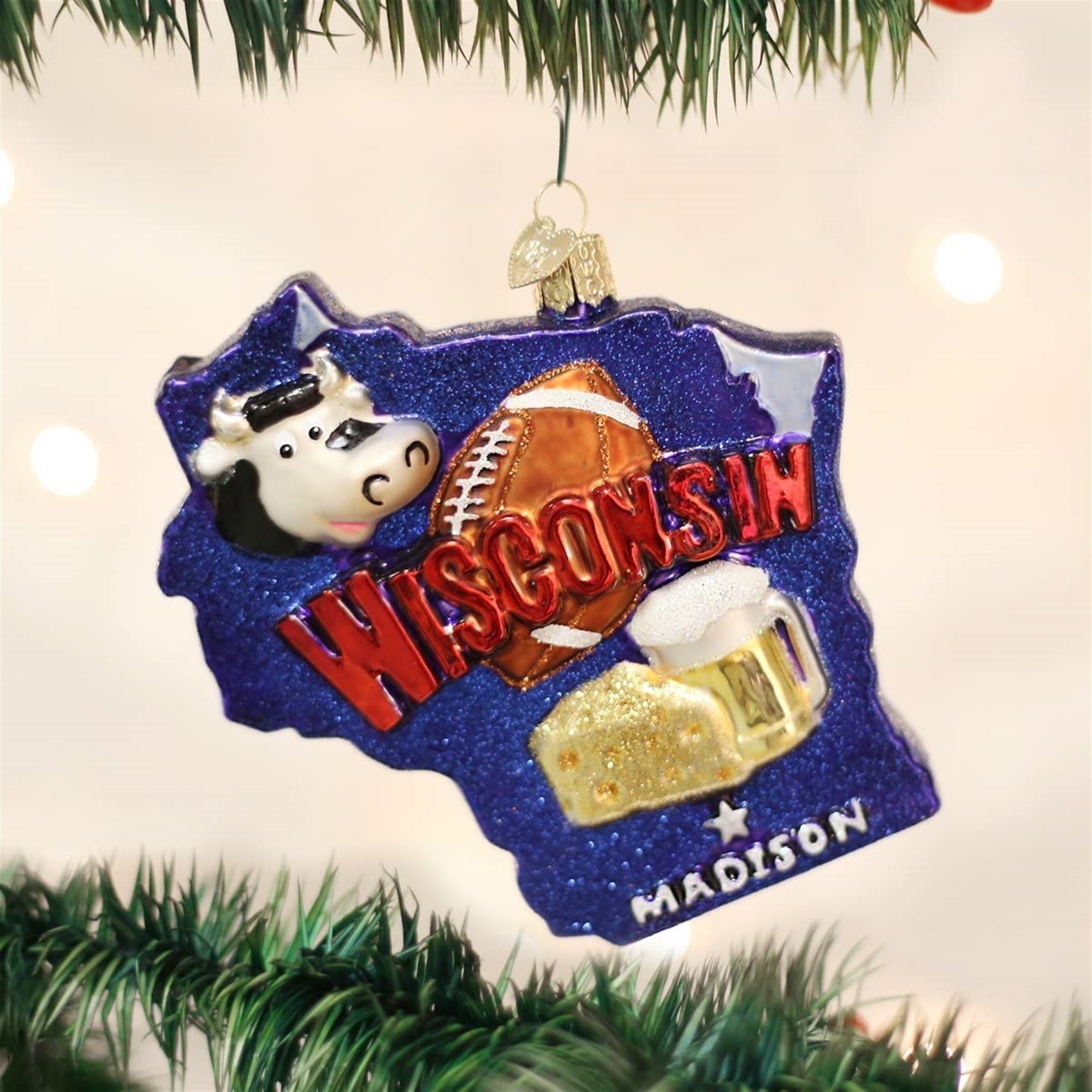 Old World Christmas Blown Glass Ornament for Christmas Tree, Wisconsin