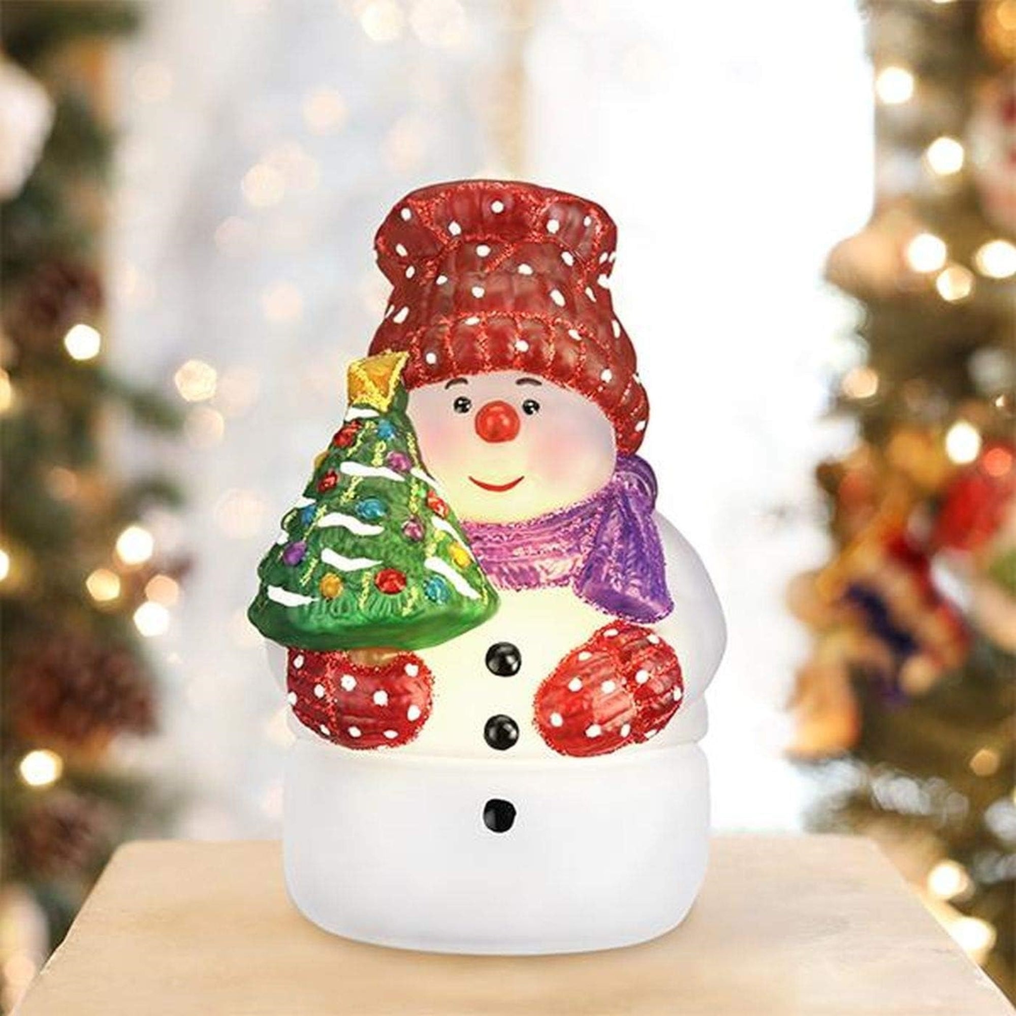 Old World Christmas Blown Glass Tea-light Candle Holder for Christmas Tree, Snowman with Tree