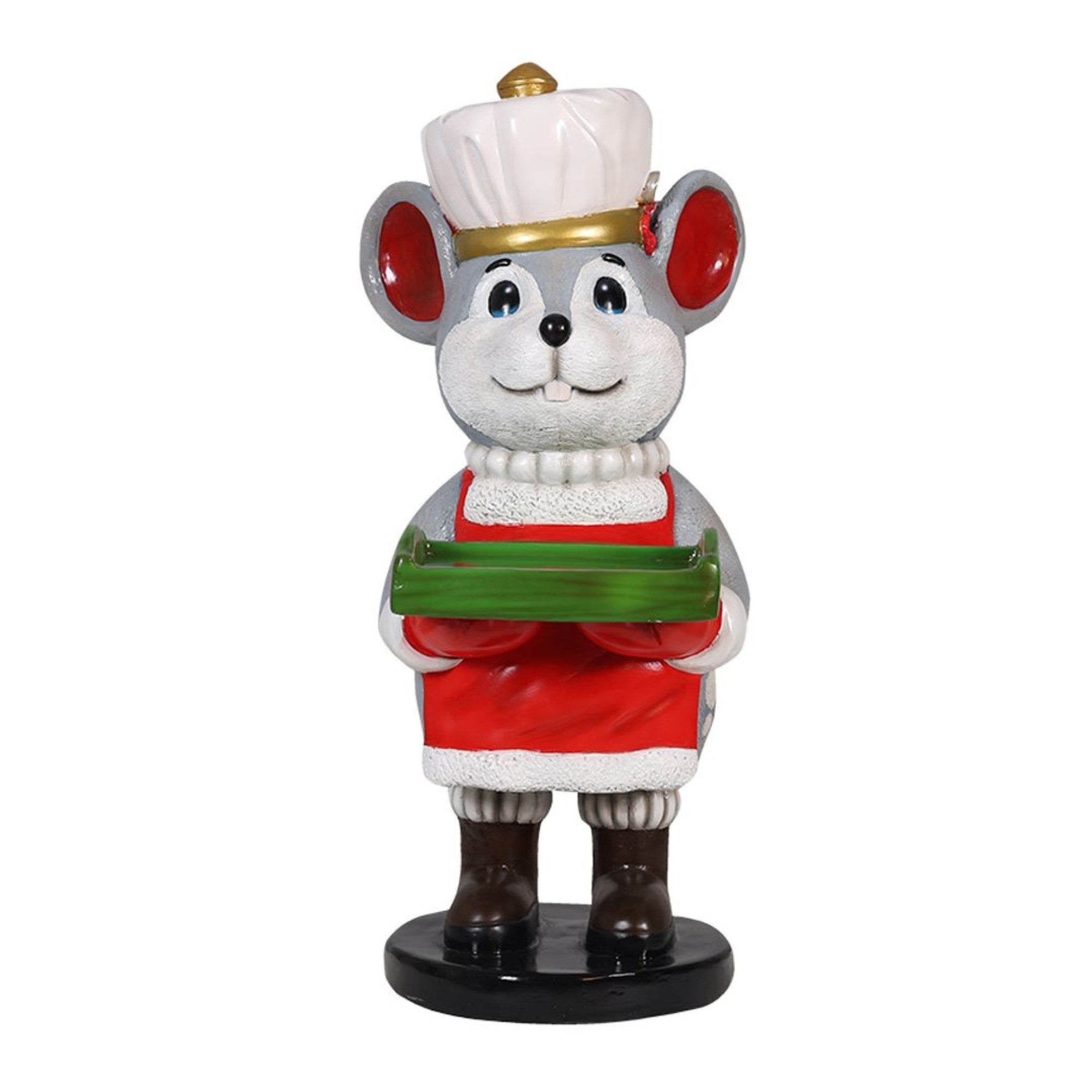 Garden Elements Fiberglass Christmas Figurine Statue Yard Decor, Cheddar the Waiter Mouse, 33"