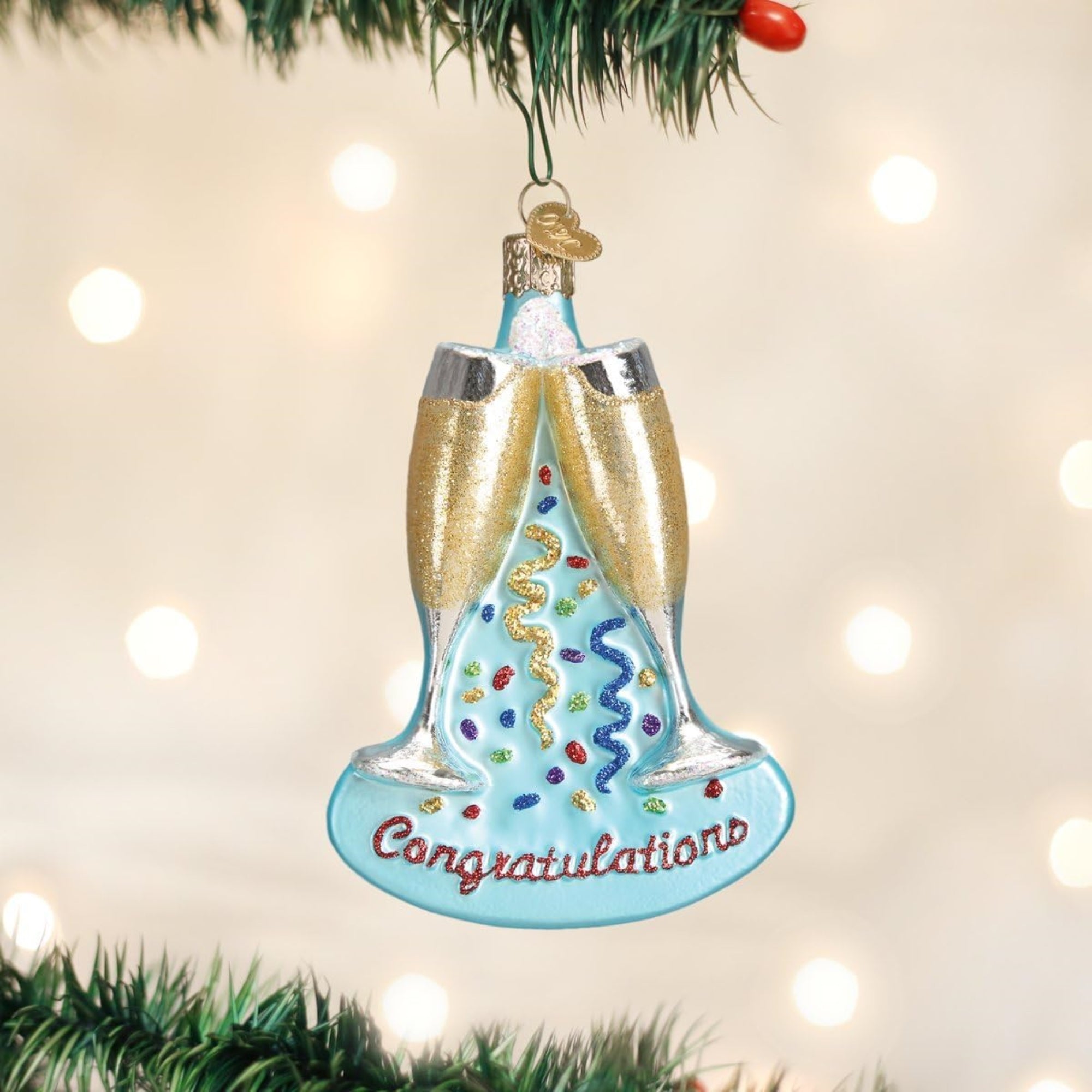 Old World Christmas Blown Glass Ornament for Christmas Tree, Champagne Toast (with OWC Gift Box)
