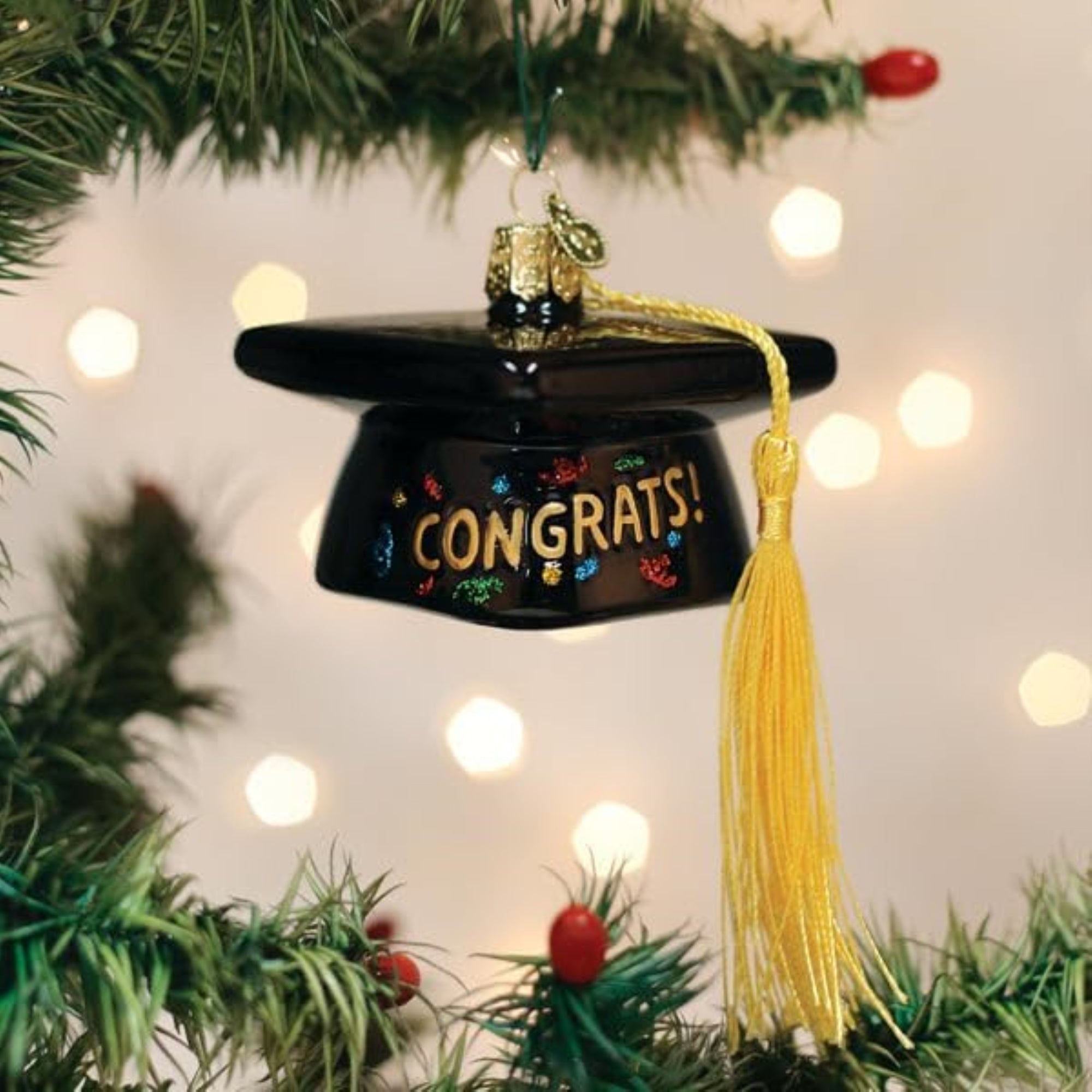 Old World Christmas Blown Glass Ornament for Christmas Tree, Graduation Cap (with OWC Gift Box)
