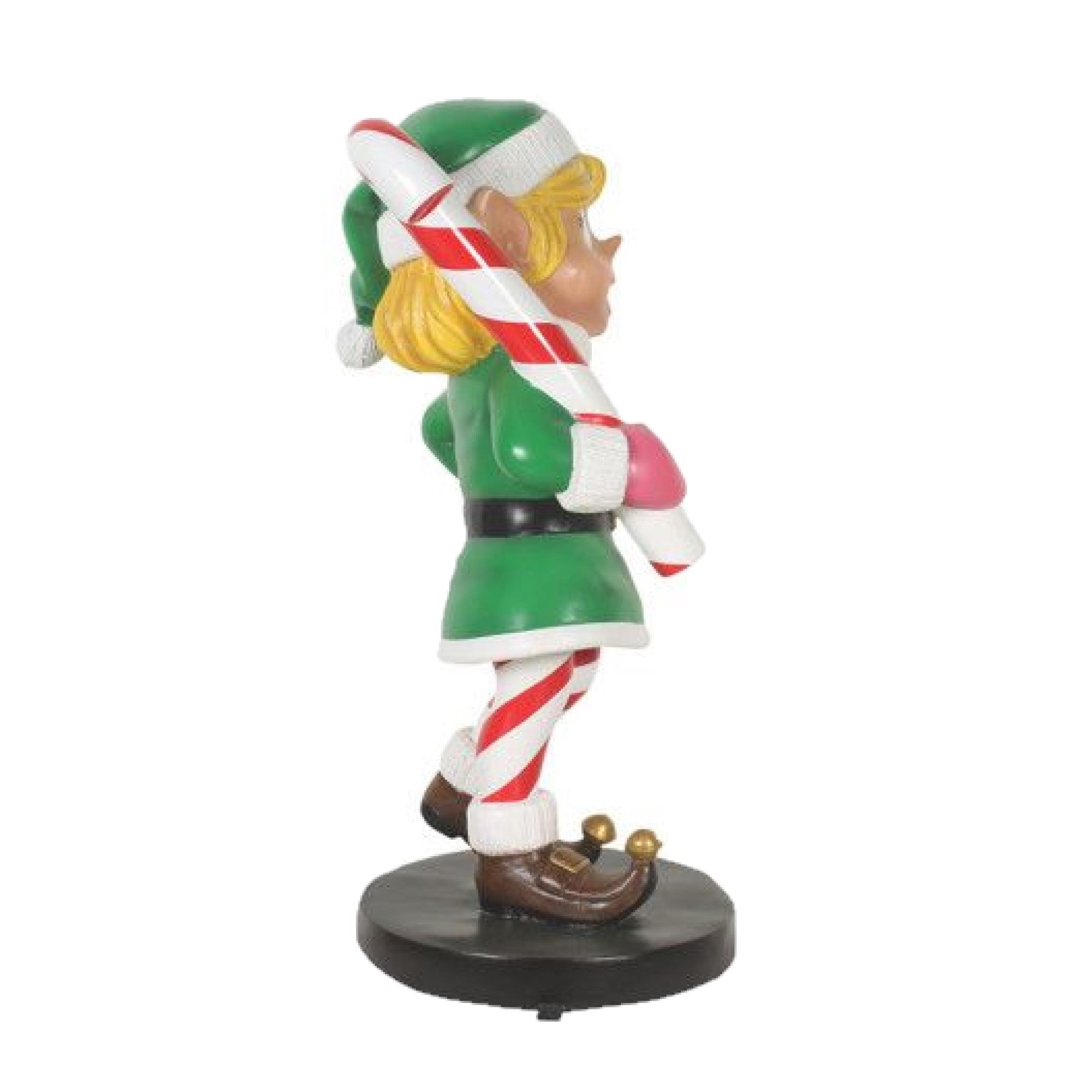 Garden Elements Fiberglass Elf Girl With Candy Cane Christmas Statue Yard Decor, 35in