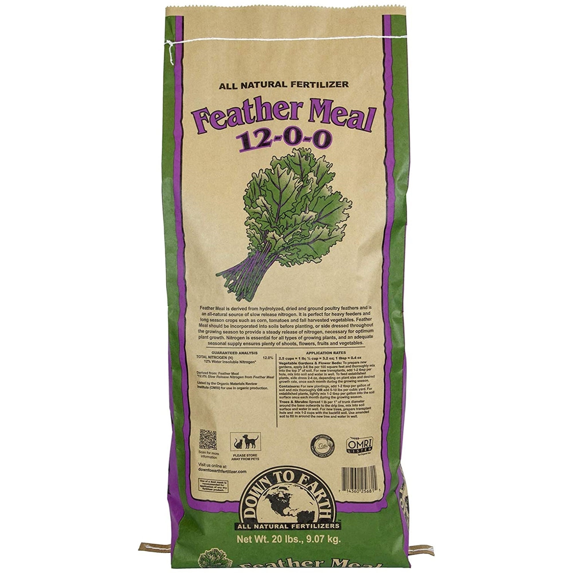 Down to Earth Organic Feather Meal Fertilizer Mix 12-0-0