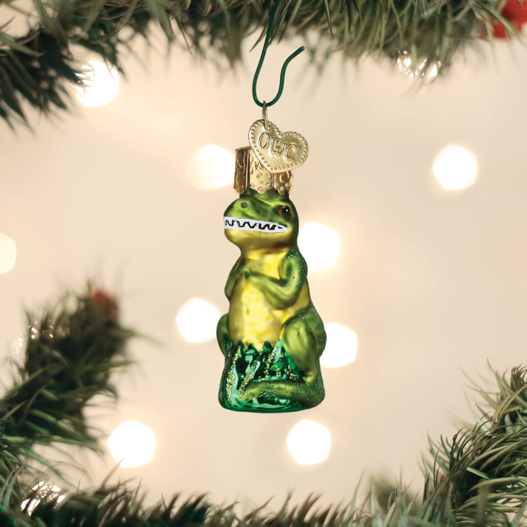 Old World Christmas Blown Glass Mini Ornament for Christmas Tree, T-Rex