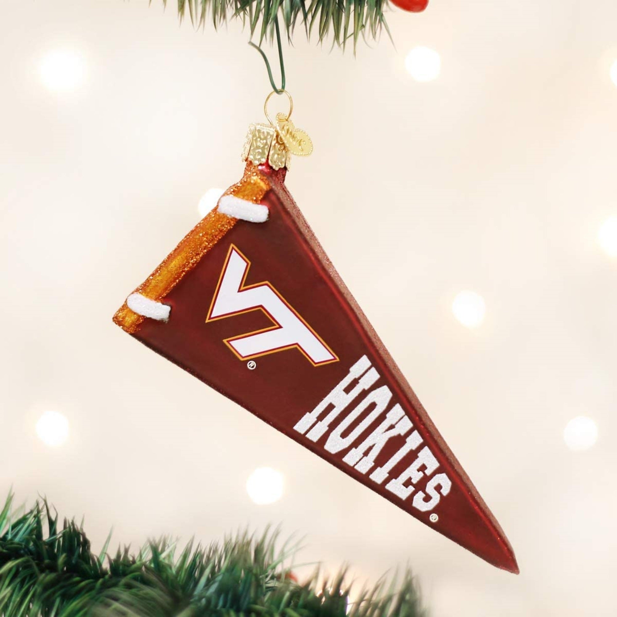 Old World Christmas Blown Glass Ornament for Christmas Tree, Virginia Tech Hokies Pennant