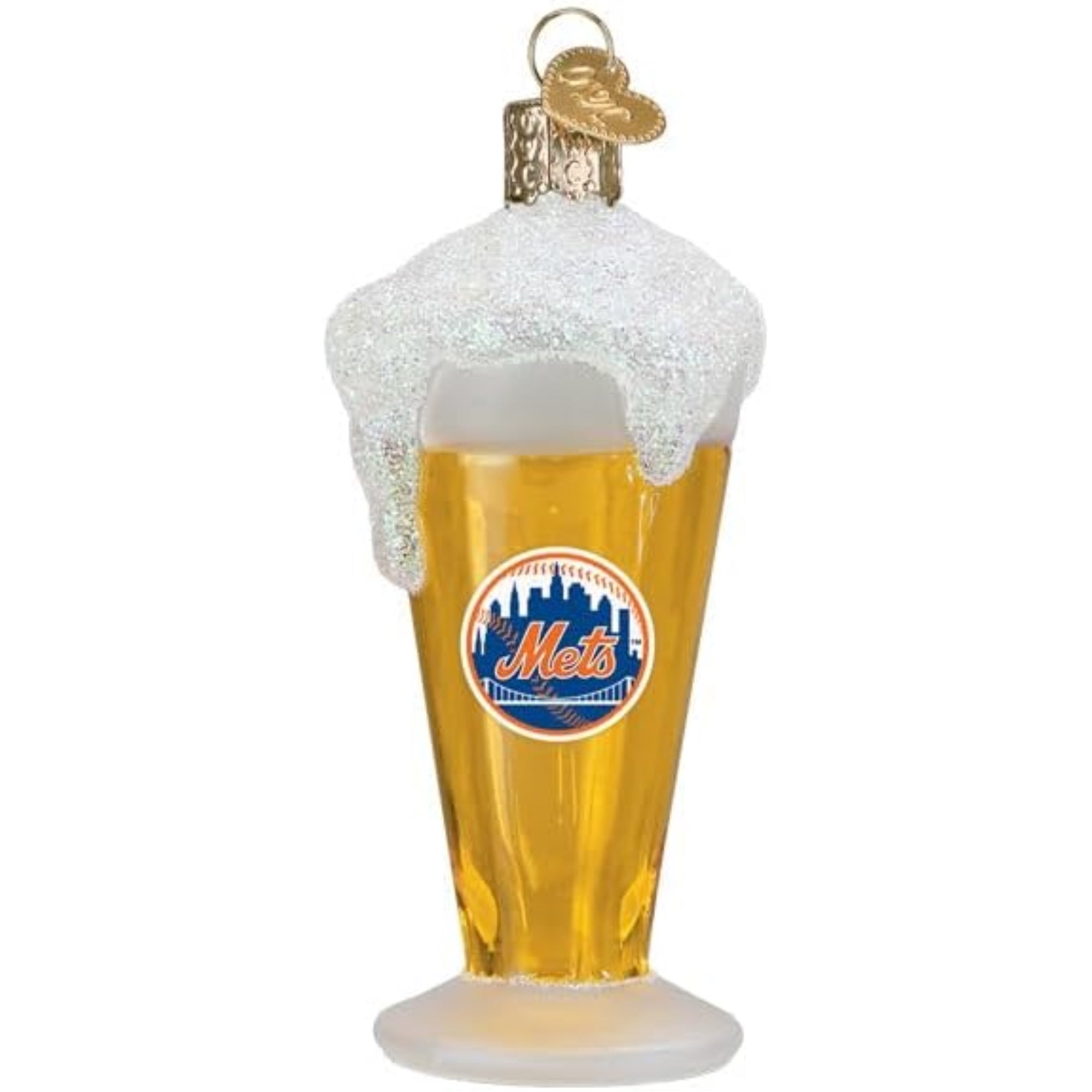 Old World Christmas Blown Glass Ornament for Christmas Tree, New York Mets Glass of Beer