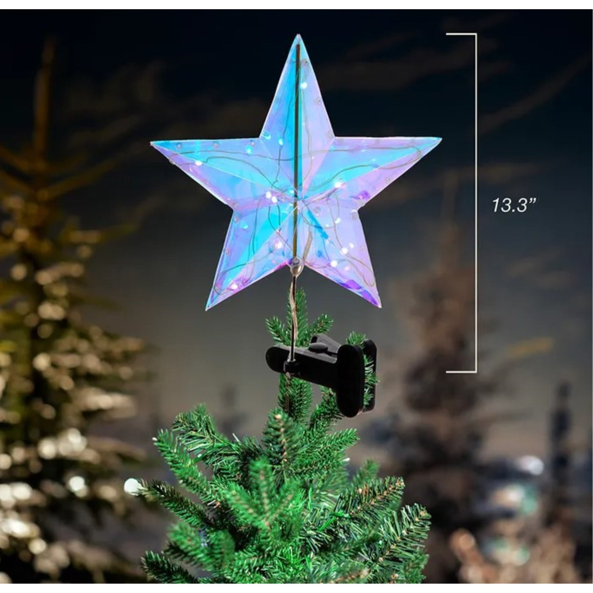 Kurt Adler Lighted Magical Iridescent Star Tree Topper, 13.25"