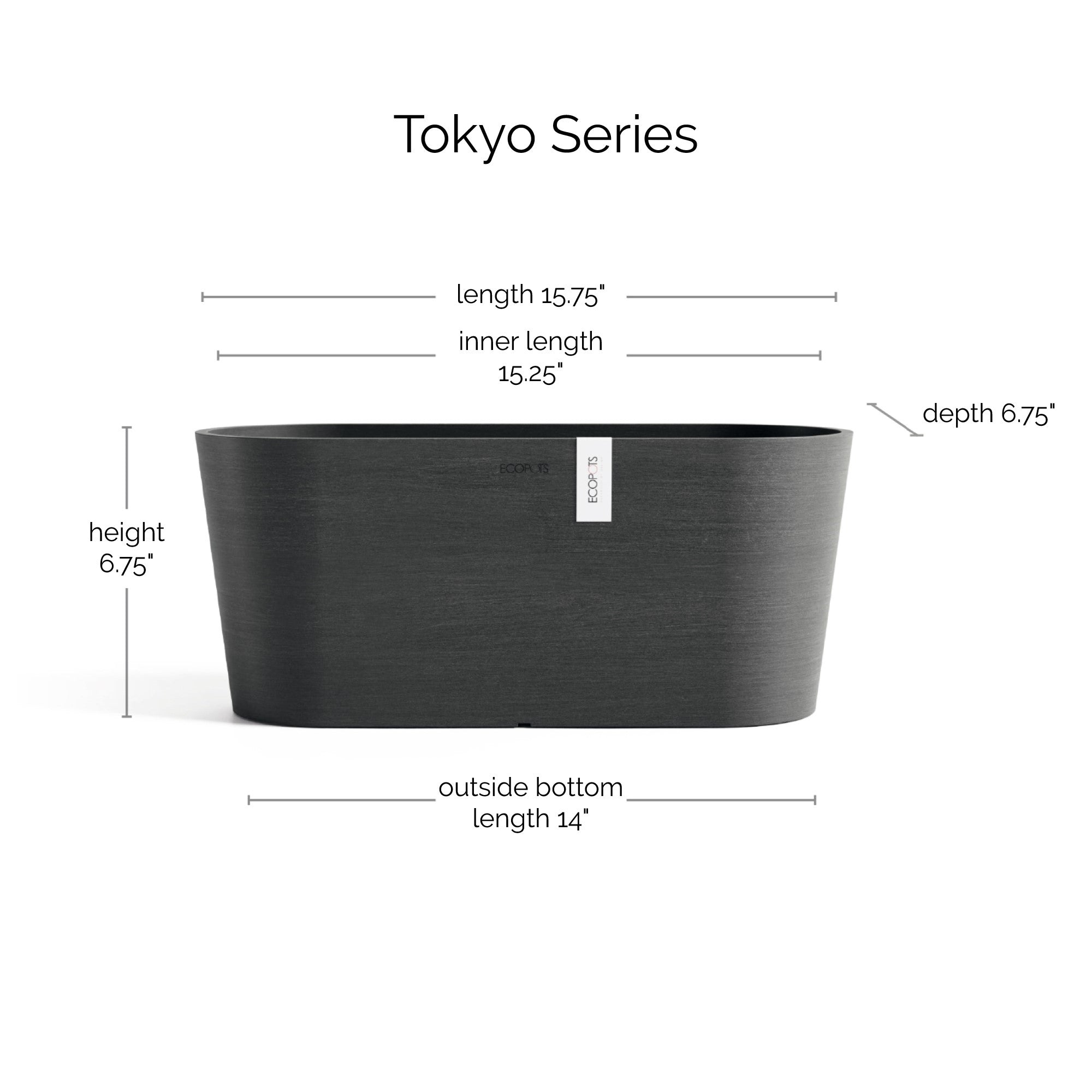 Ecopots Tokyo Durable Modern Oval Indoor/Outdoor Recycled-Based Composite Flower Pot Planter w/ Water Reservoir