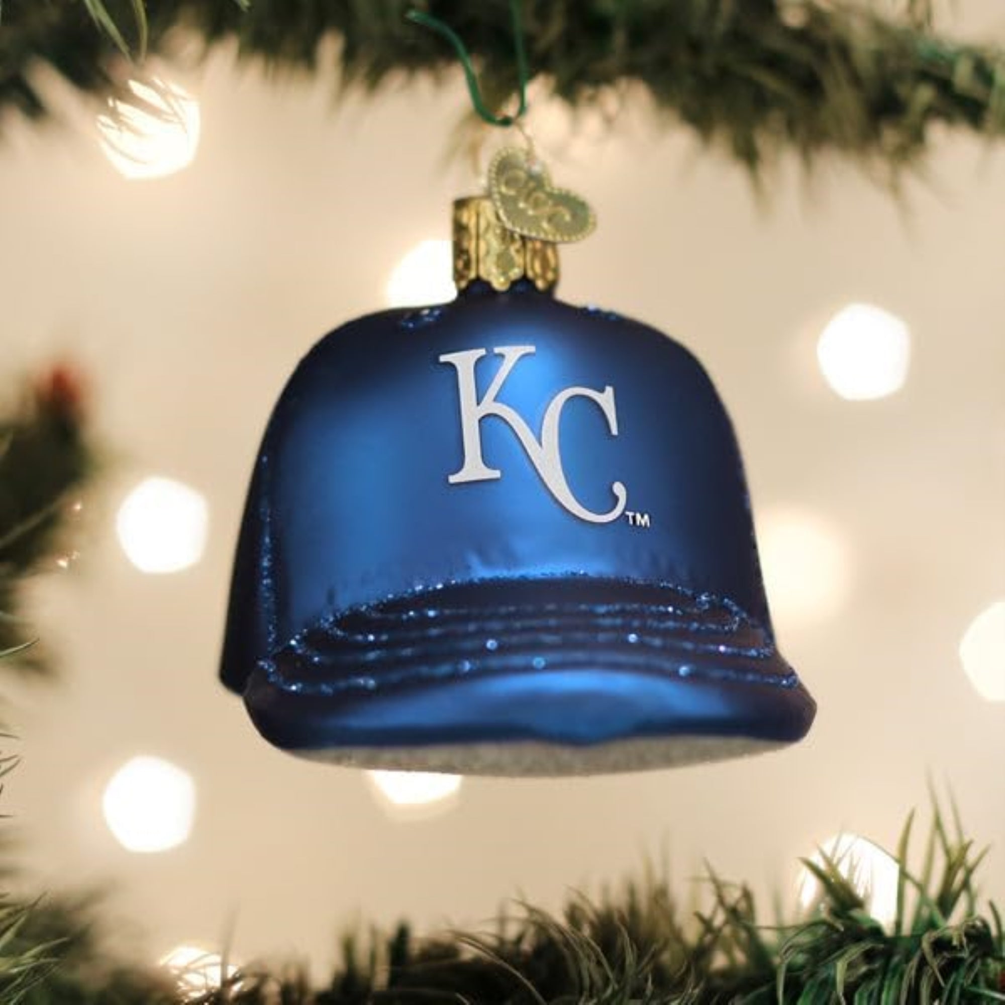 Old World Christmas Blown Glass Ornament for Christmas Tree, Kansas City Royals Cap
