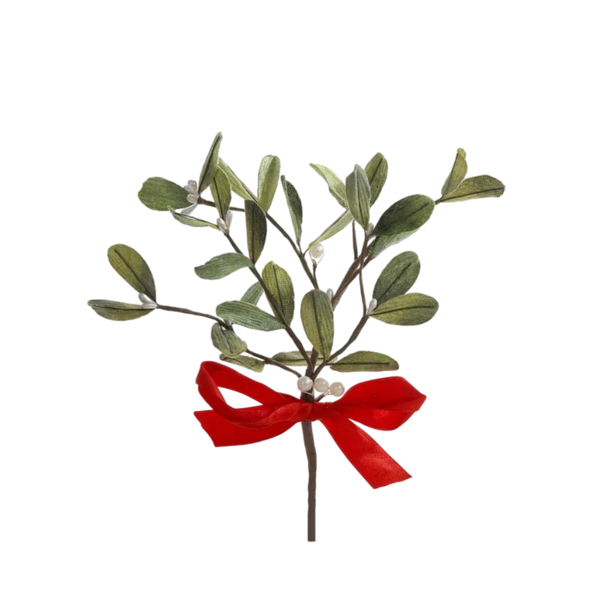 Kurt Adler Manipulatable Wire Christmas Mistletoe Pick with Red Bow, 10"