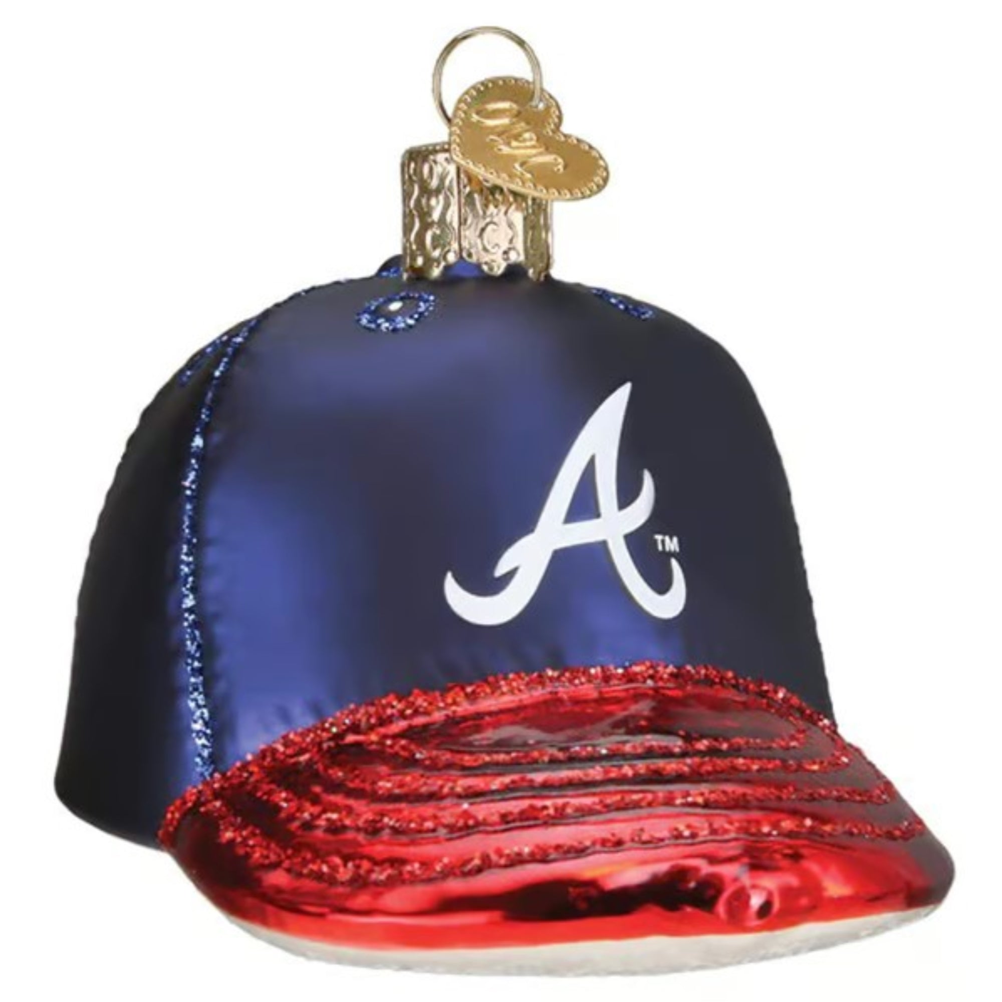 Old World Christmas Blown Glass Ornament for Christmas Tree, Atlanta Braves Baseball Cap (with OWC Gift Box)