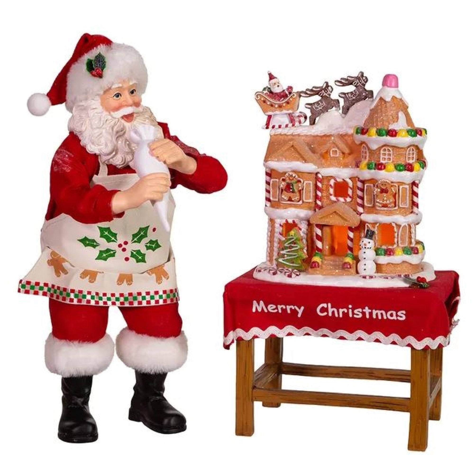 Kurt Adler Fabriche Battery-Operated Santa with Gingerbread House, 10.5in
