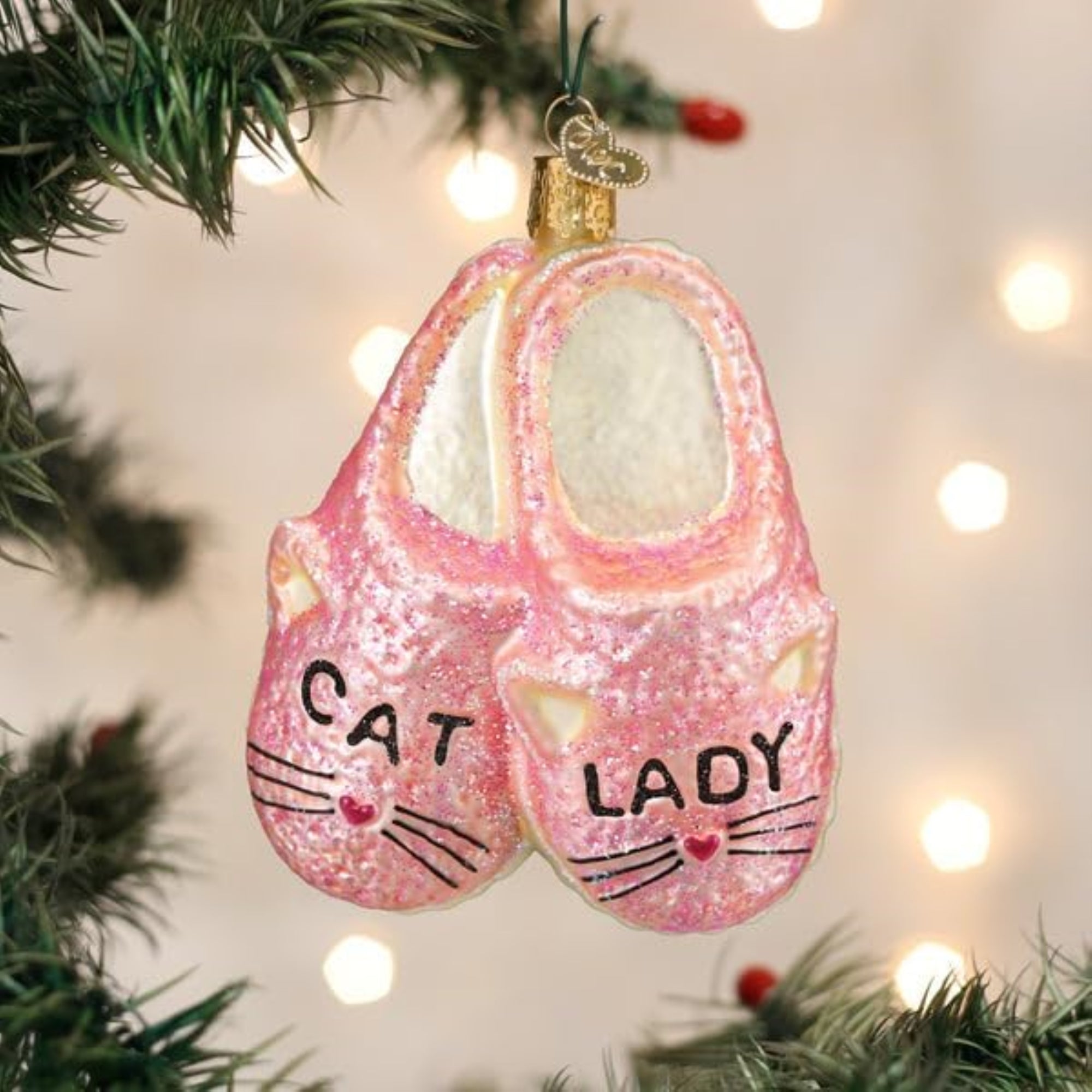 Old World Christmas Blown Glass Ornament for Christmas Tree, Cat Lady Slippers (with OWC Gift Box)