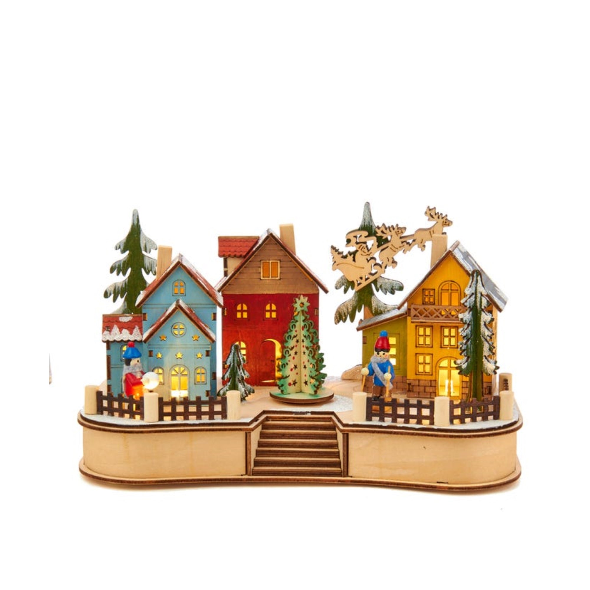 Kurt Adler Battery-Operated LED Musical Village with Moving Parts, 7"