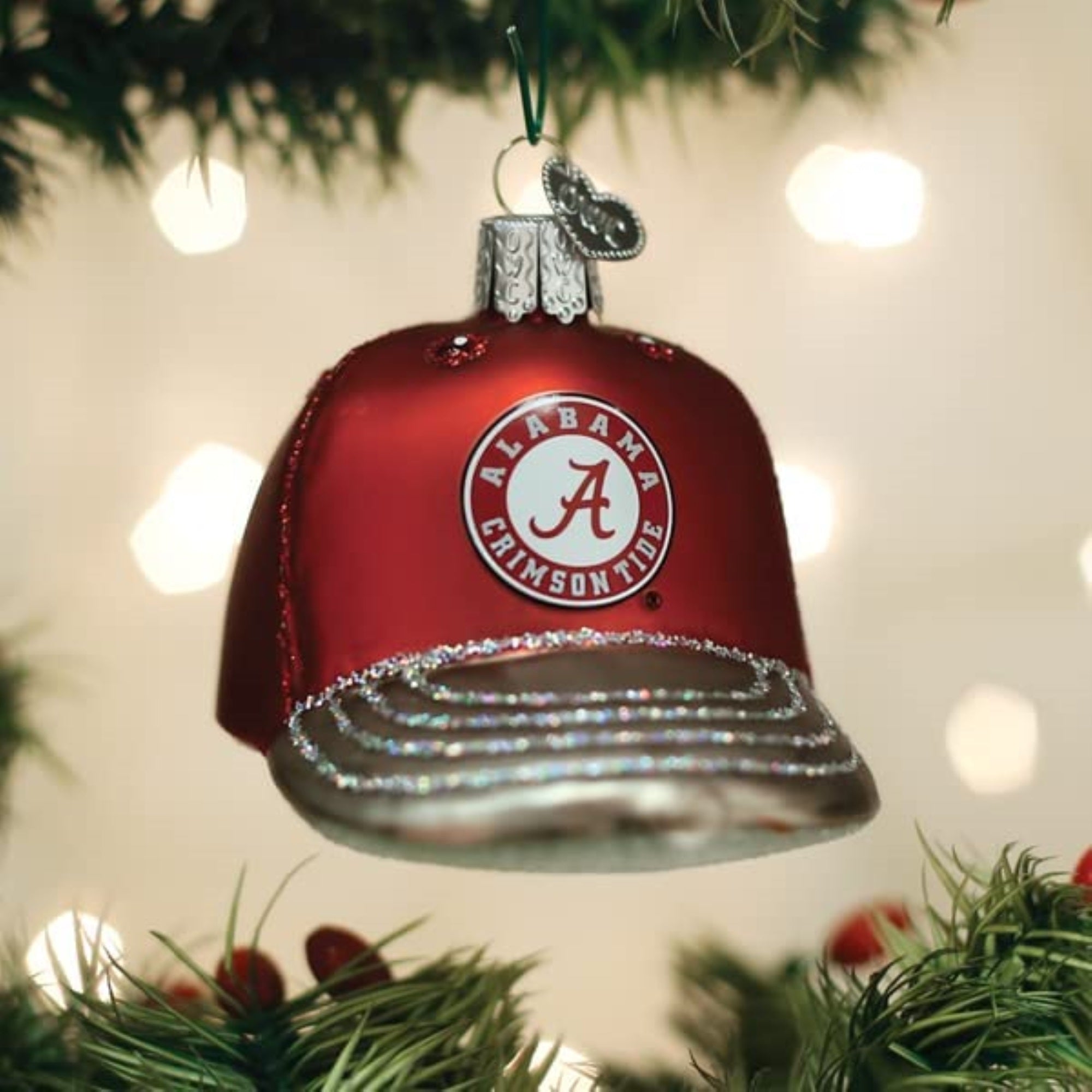 Old World Christmas Blown Glass Ornament for Christmas Tree, Alabama Baseball Cap