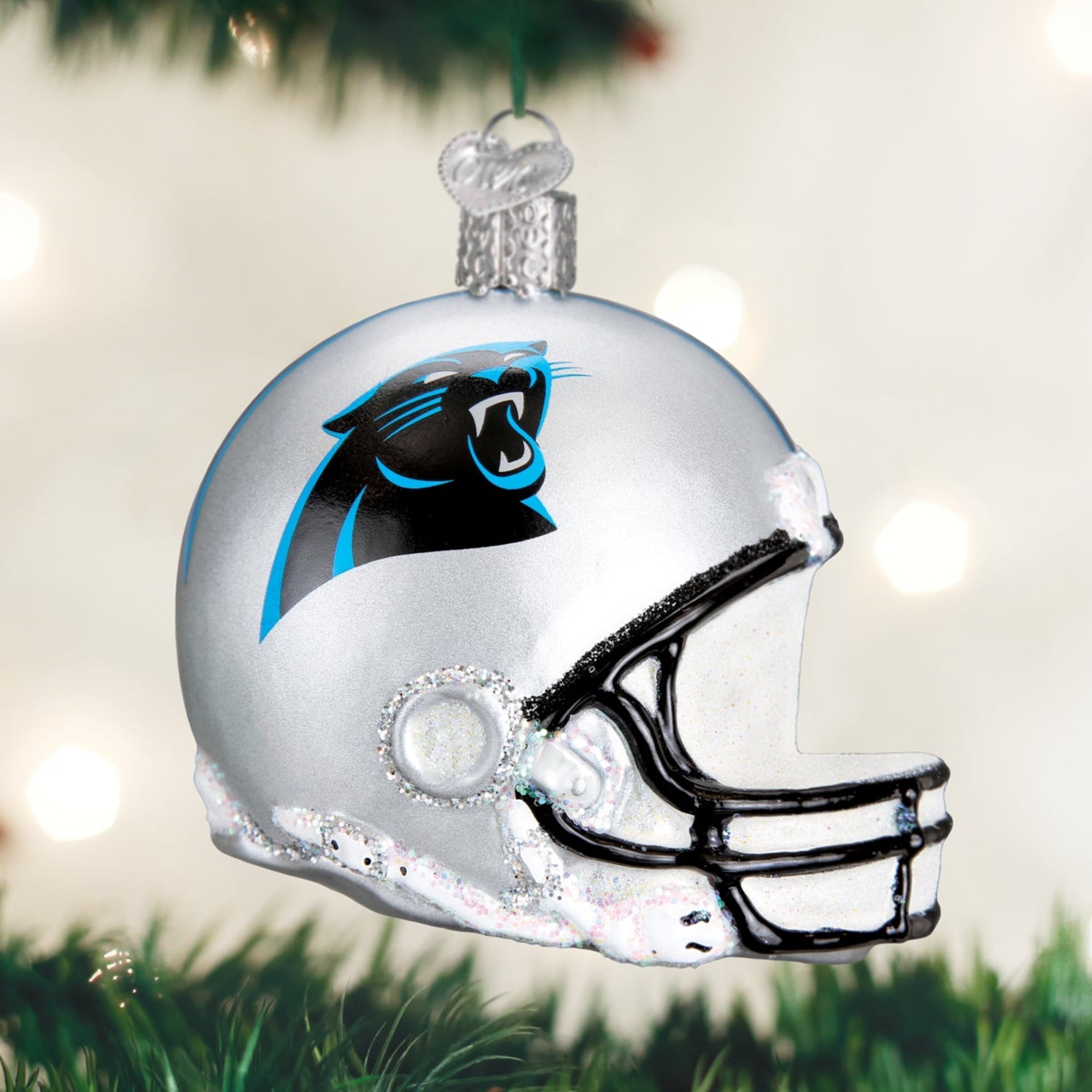 Old World Christmas Blown Glass Ornament for Christmas Tree, Carolina Panthers Helmet