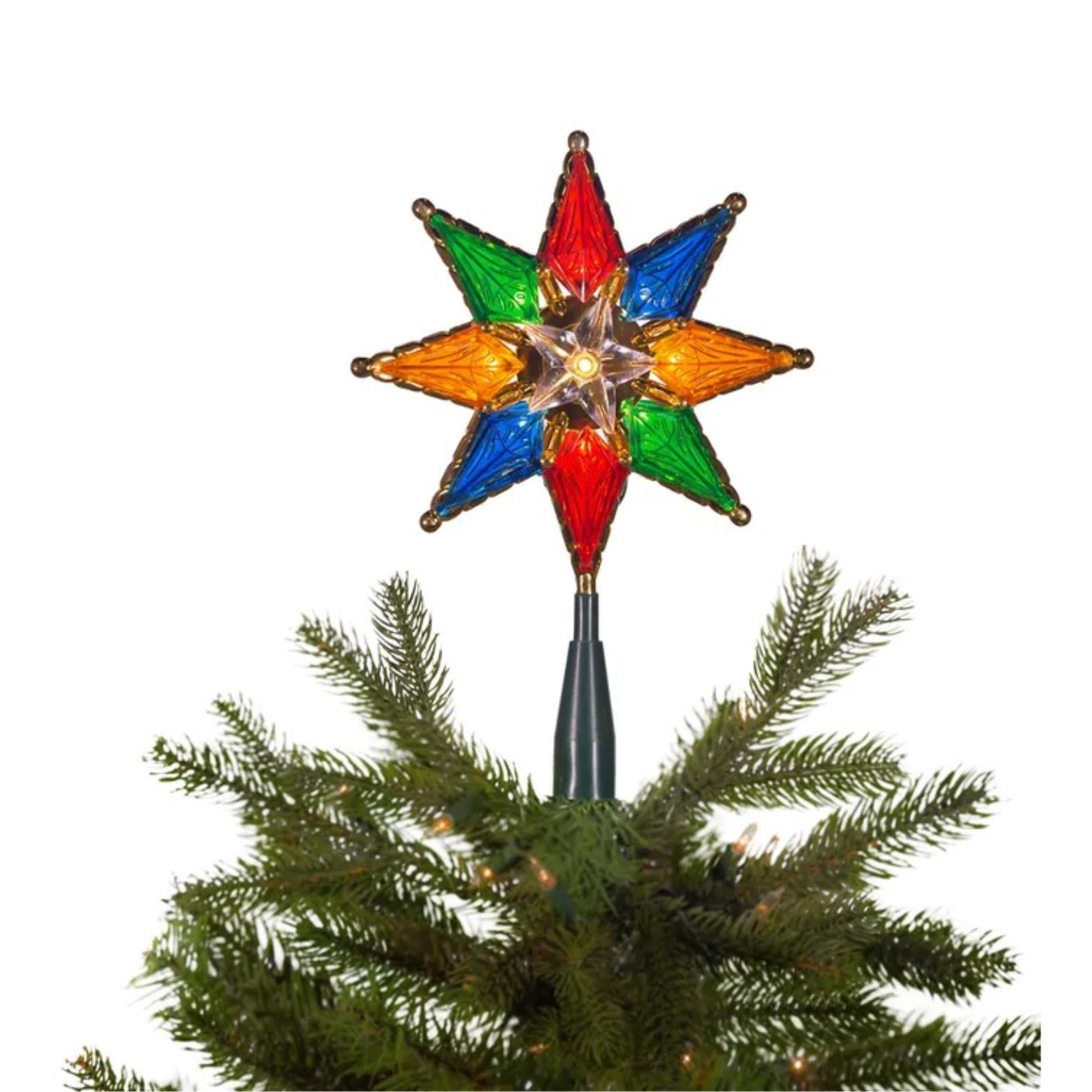 Kurt Adler UL 10-Light Multicolored Star Christmas Treetop, 8in