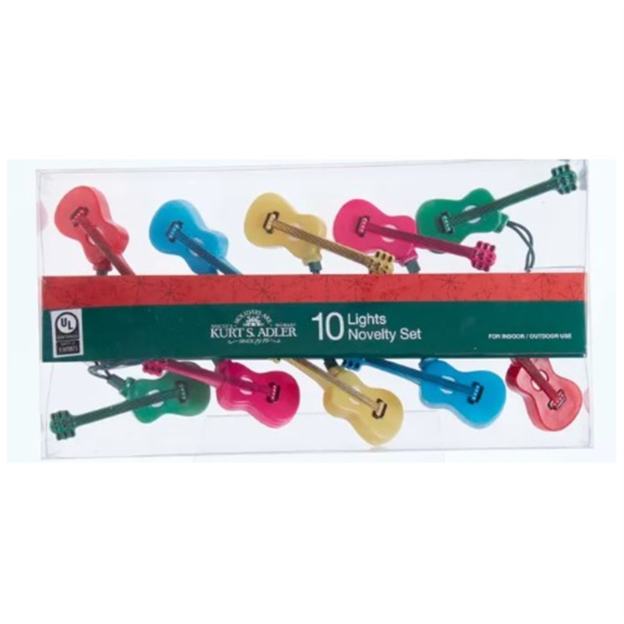 Kurt Adler Indoor/Outdoor Novelty Light Set, 10 UL Listed Incandescent Lights, Guitars, 11.5ft