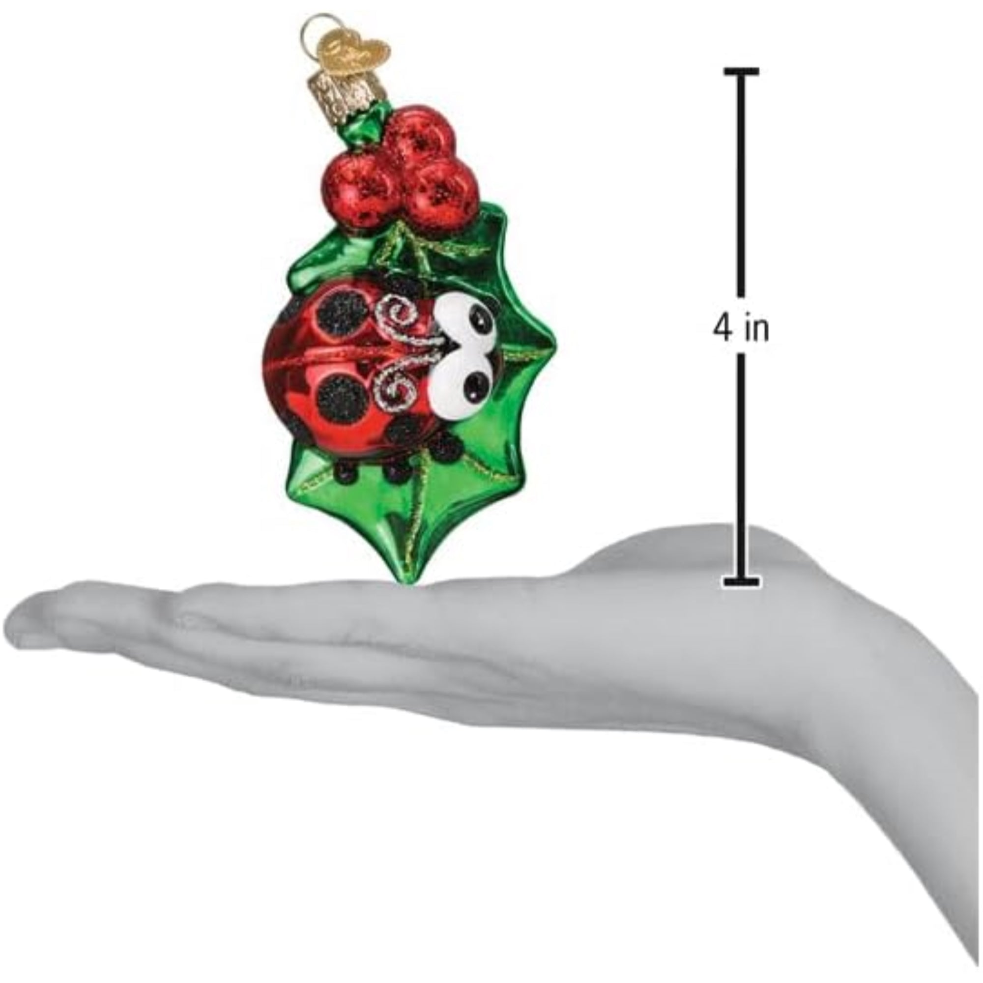 Old World Christmas Blown Glass Ornament for Christmas Tree, Holly Ladybug (with OWC Gift Box)