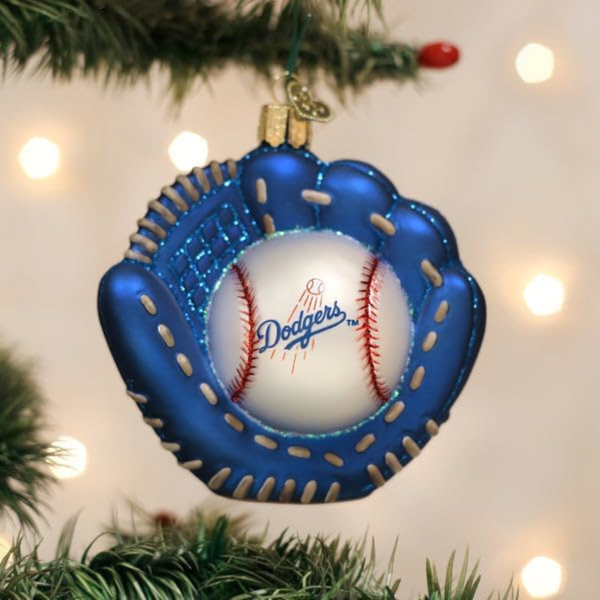 Old World Christmas Blown Glass Ornament for Christmas Tree, Los Angeles Dodgers Baseball Mitt