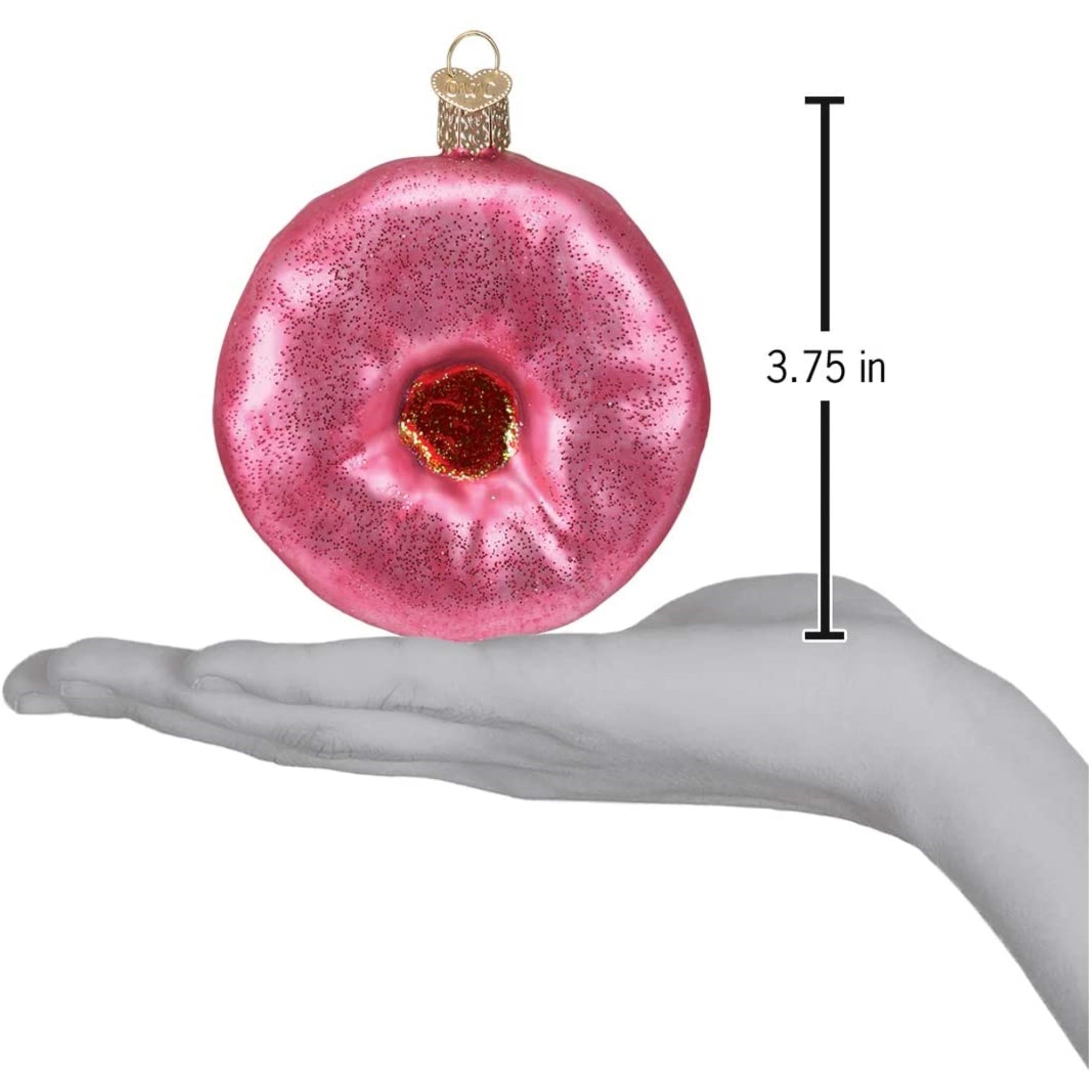 Old World Christmas Blown Glass Ornament for Christmas Tree, Pink Frosted Donut