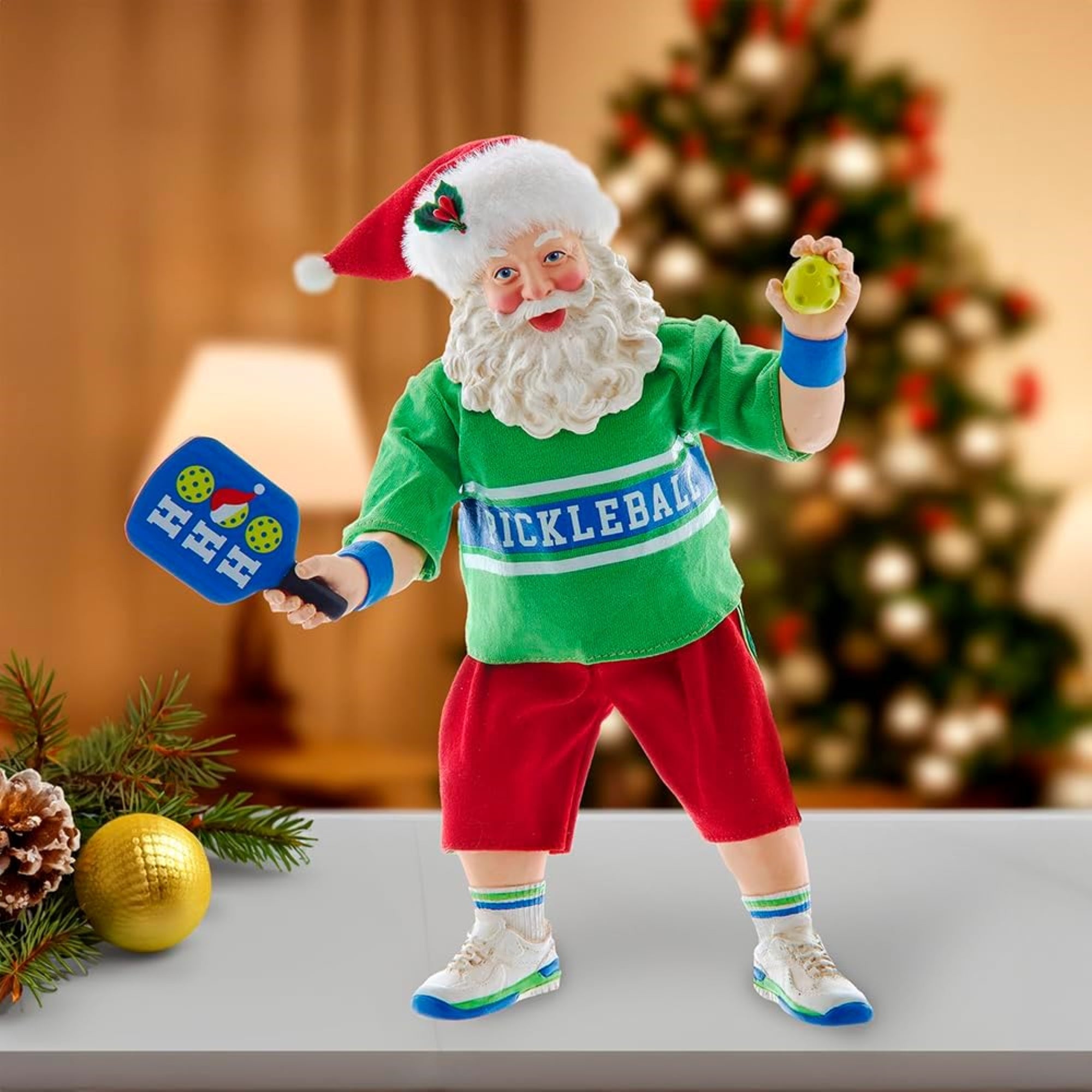 Kurt Adler Fabriche Santa Playing Pickleball Christmas Figurine, 10in