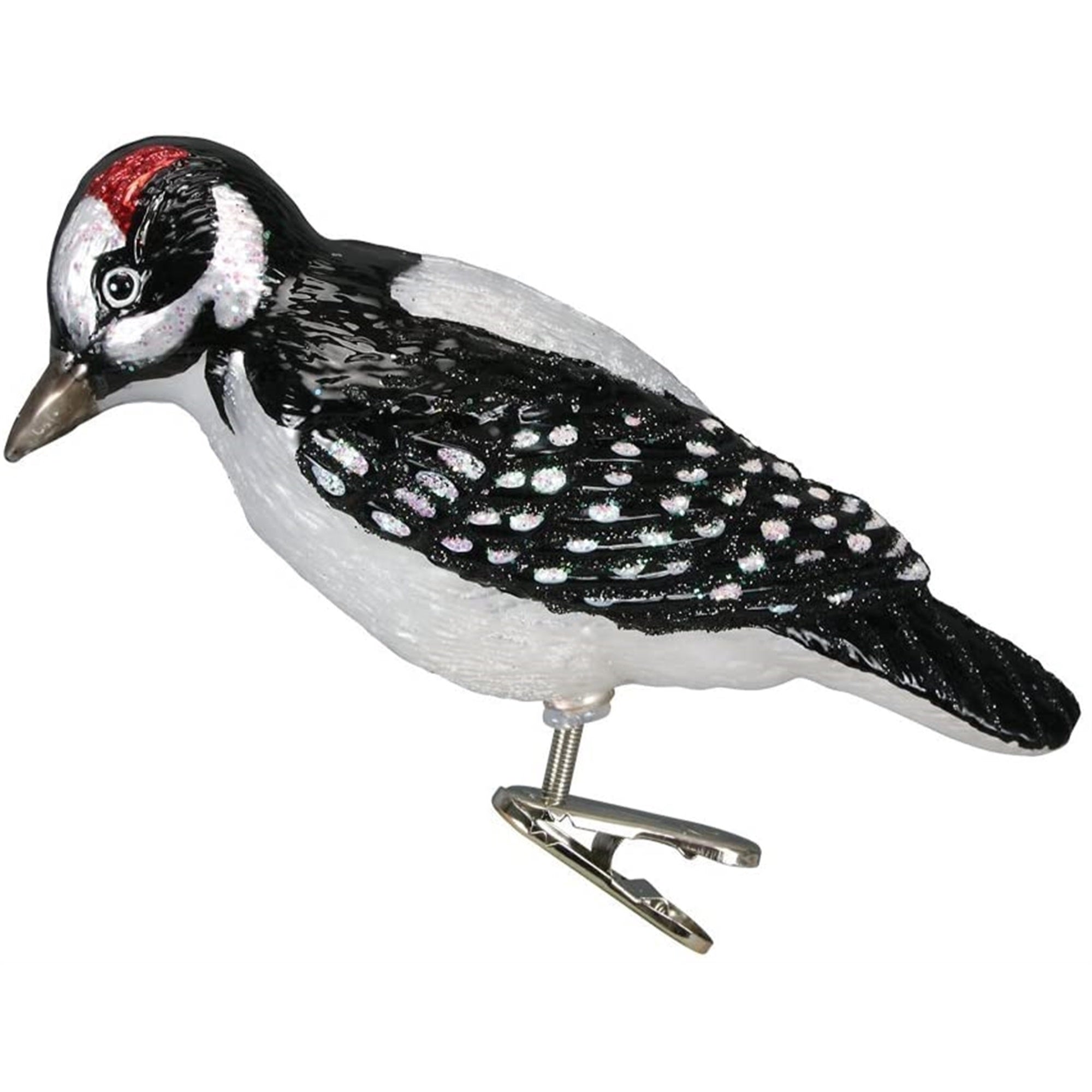 Old World Christmas Blown Glass Clip-On Ornament for Christmas Tree, Hairy Woodpecker