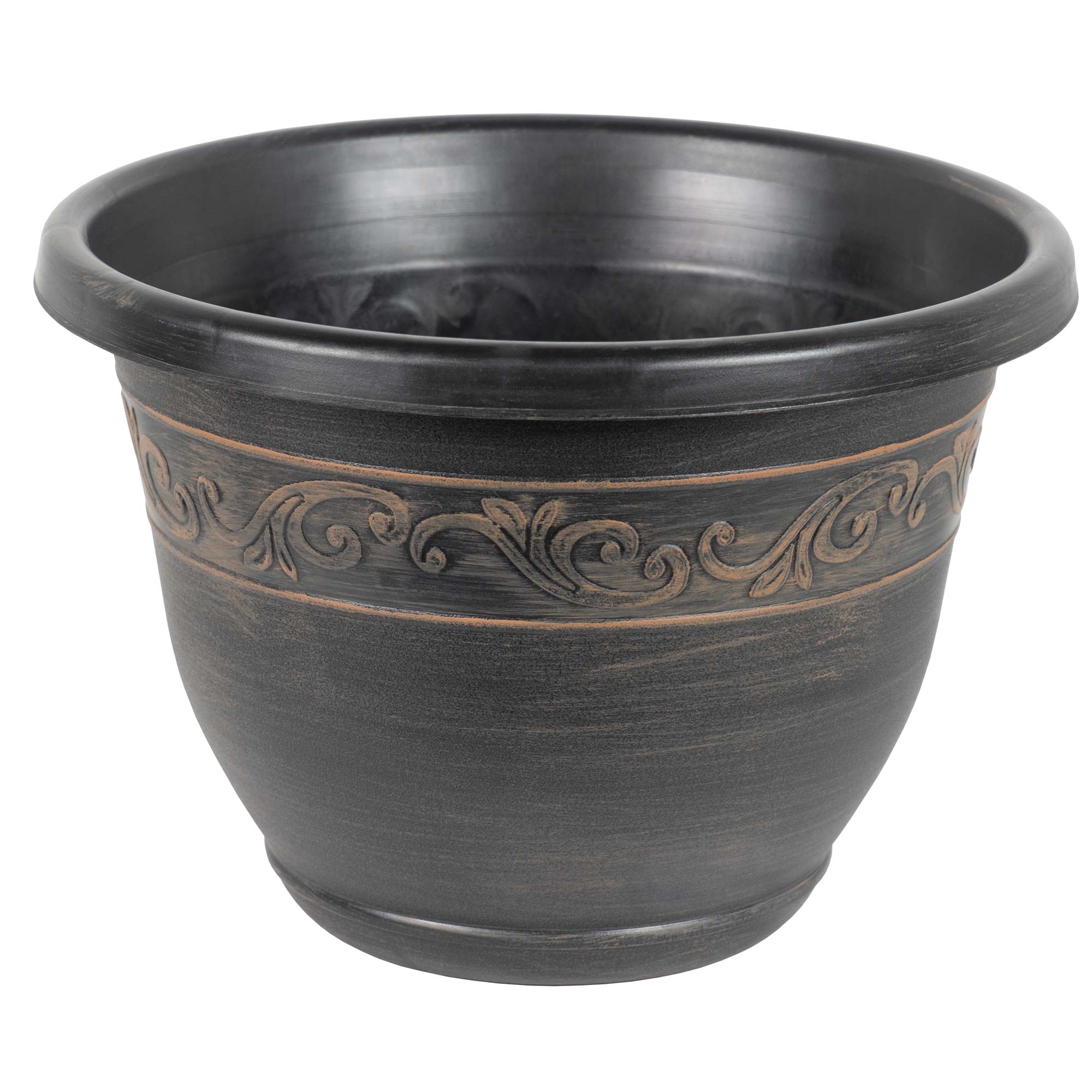 Garden Elements In/Outdoor Tulip Banded Traditional Plastic Round Flower Pot Patio Planter