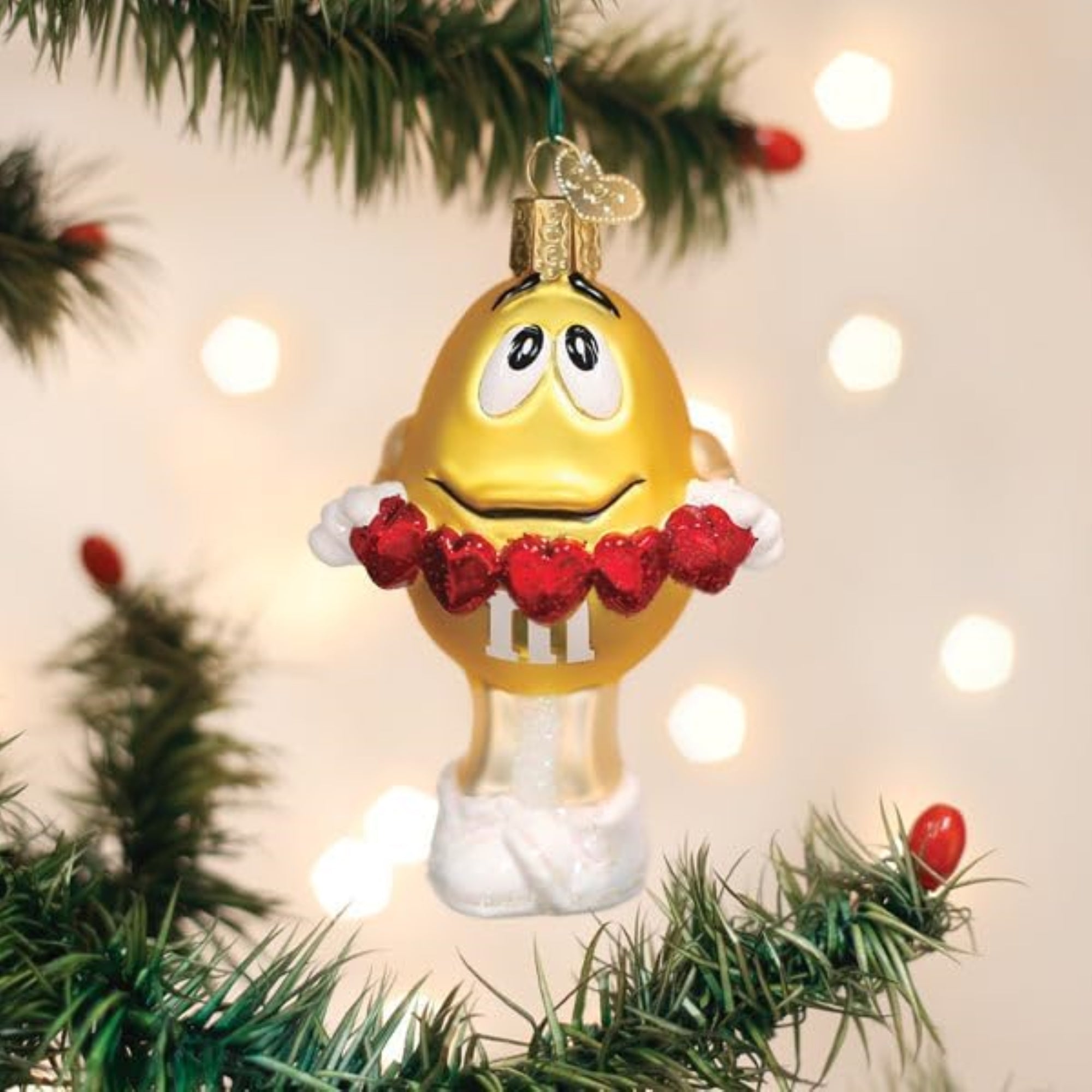 Old World Christmas Blown Glass Ornament for Christmas Tree, M&M'S  Yellow Love You (with OWC Gift Box)
