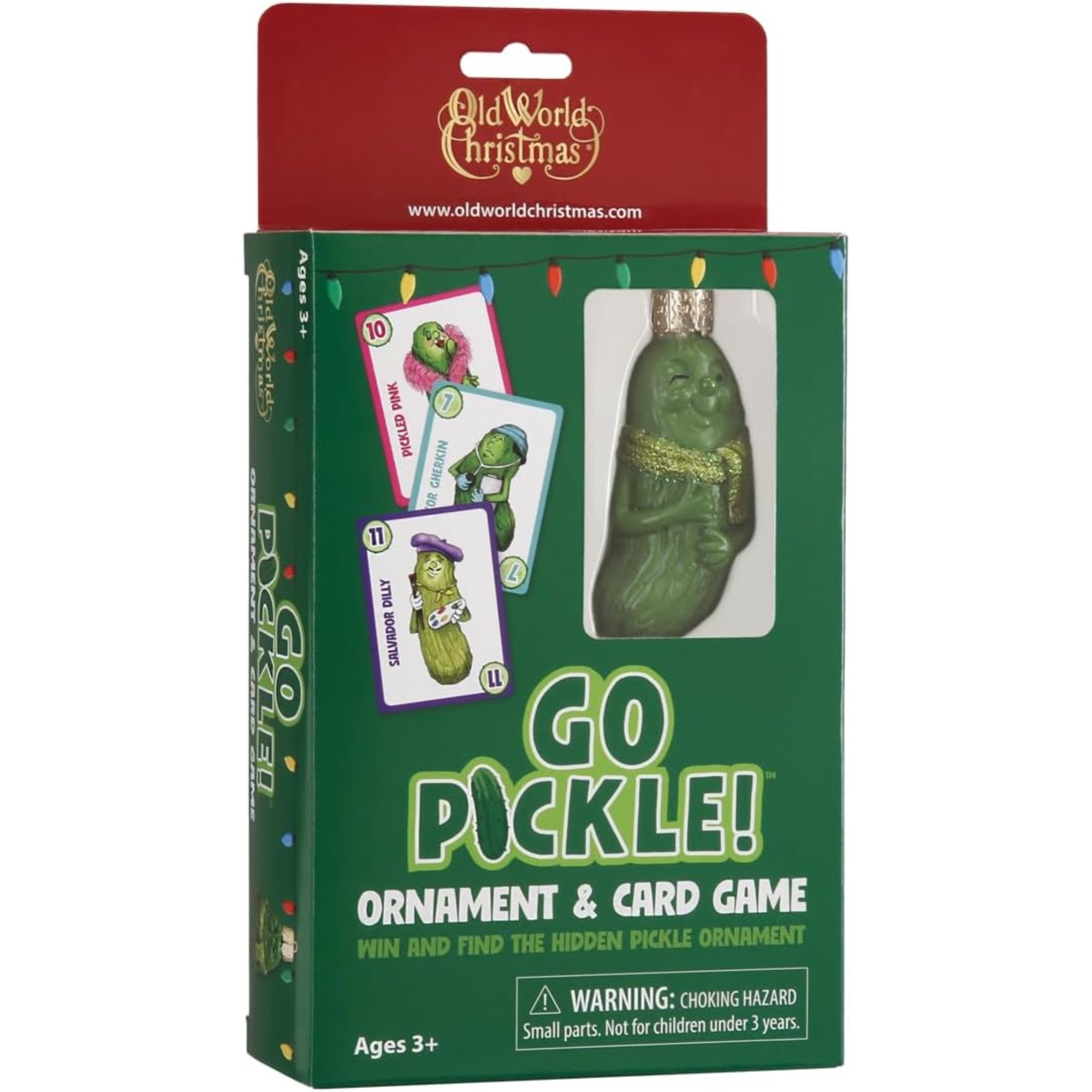 Old World Christmas Go Pickle! Card Game with Glass Blown Pickle Ornament