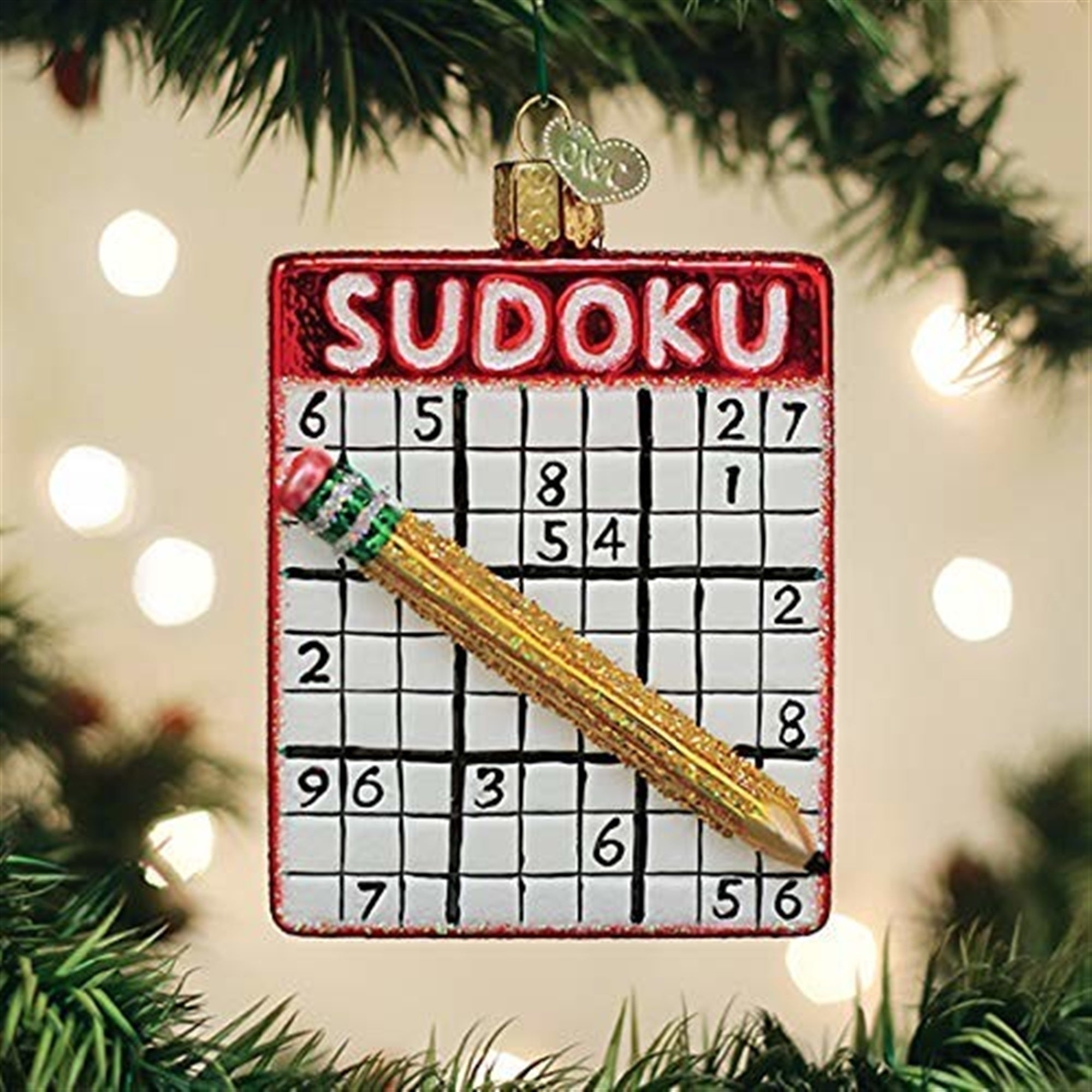 Old World Christmas Blown Glass Ornament for Christmas Tree, Sudoku