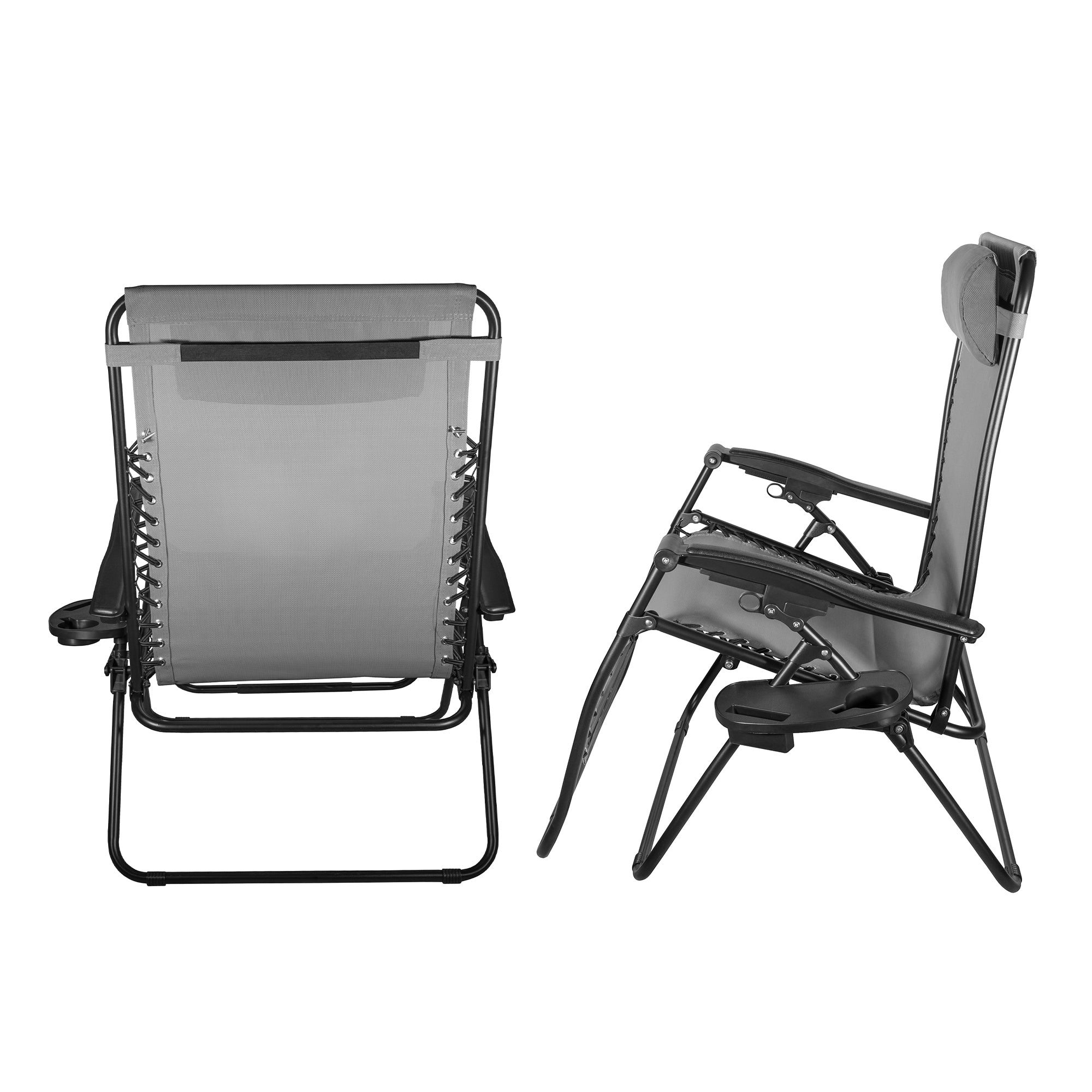 Four Seasons Steel Reclining Zero Gravity Lawn Chair with Cup Holder, Foot Rest, and Pillow, XL, Gray