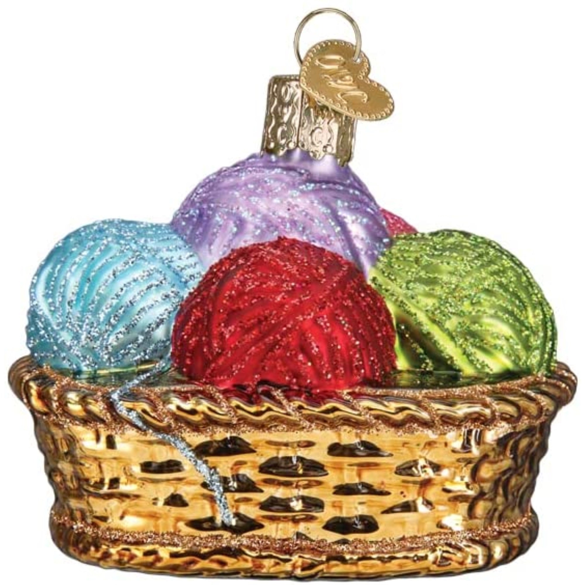 Old World Christmas Blown Glass Ornament for Christmas Tree, Basket of Yarn