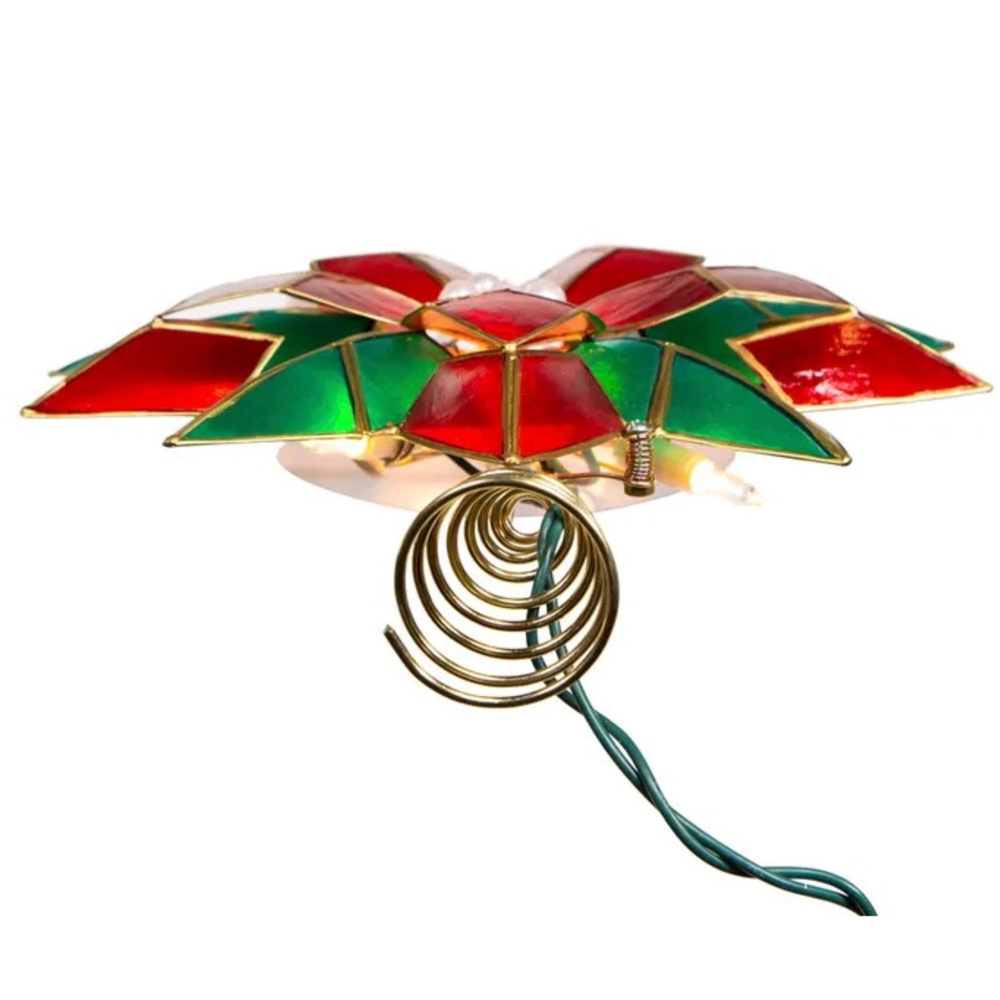 Kurt Adler 10-Light LED Capiz Poinsettia Tree Topper, Red & Green, 9.5"