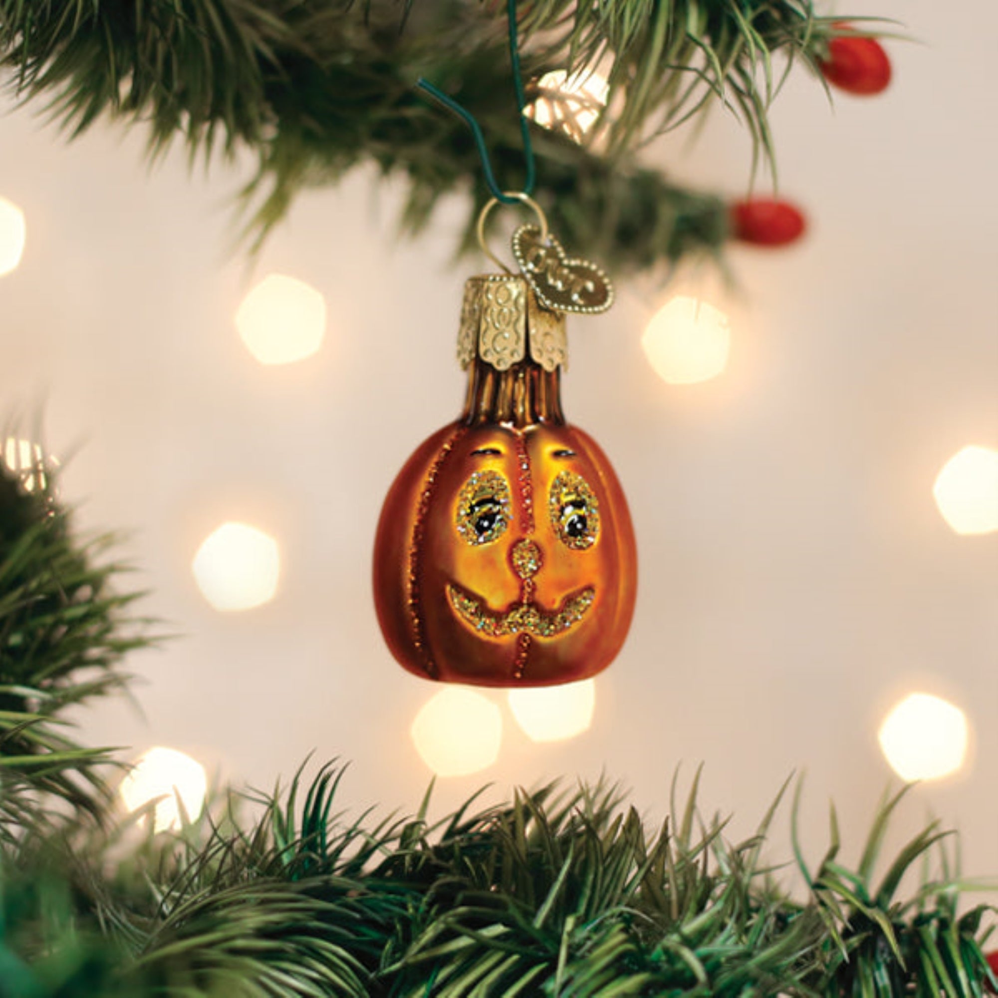 Old World Christmas Blown Glass Hanging Ornament for Halloween, Mini Jack O'Lantern (with OWC Gift Box)