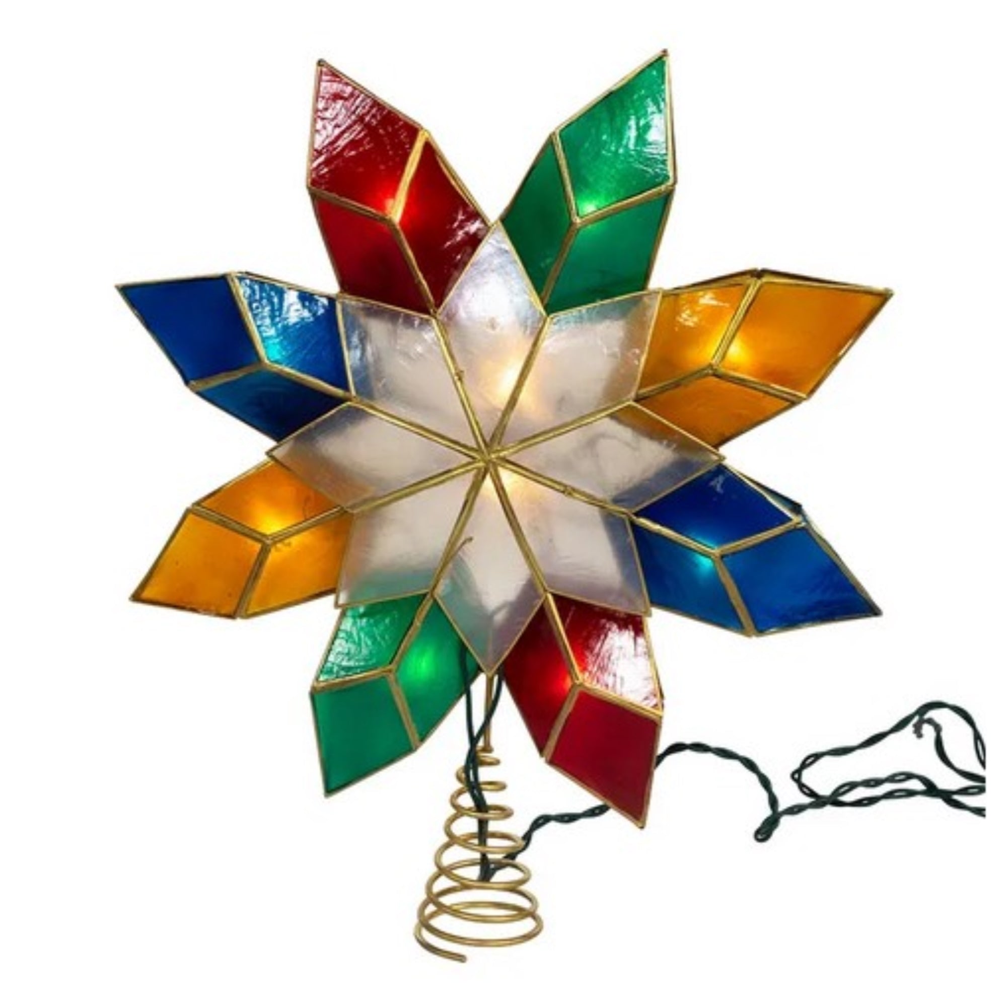 Kurt Adler 10-Point Double Faced Capiz Shell Star for Indoor Christmas Treetop, 10 Incandescent Warm White Lights, 13"