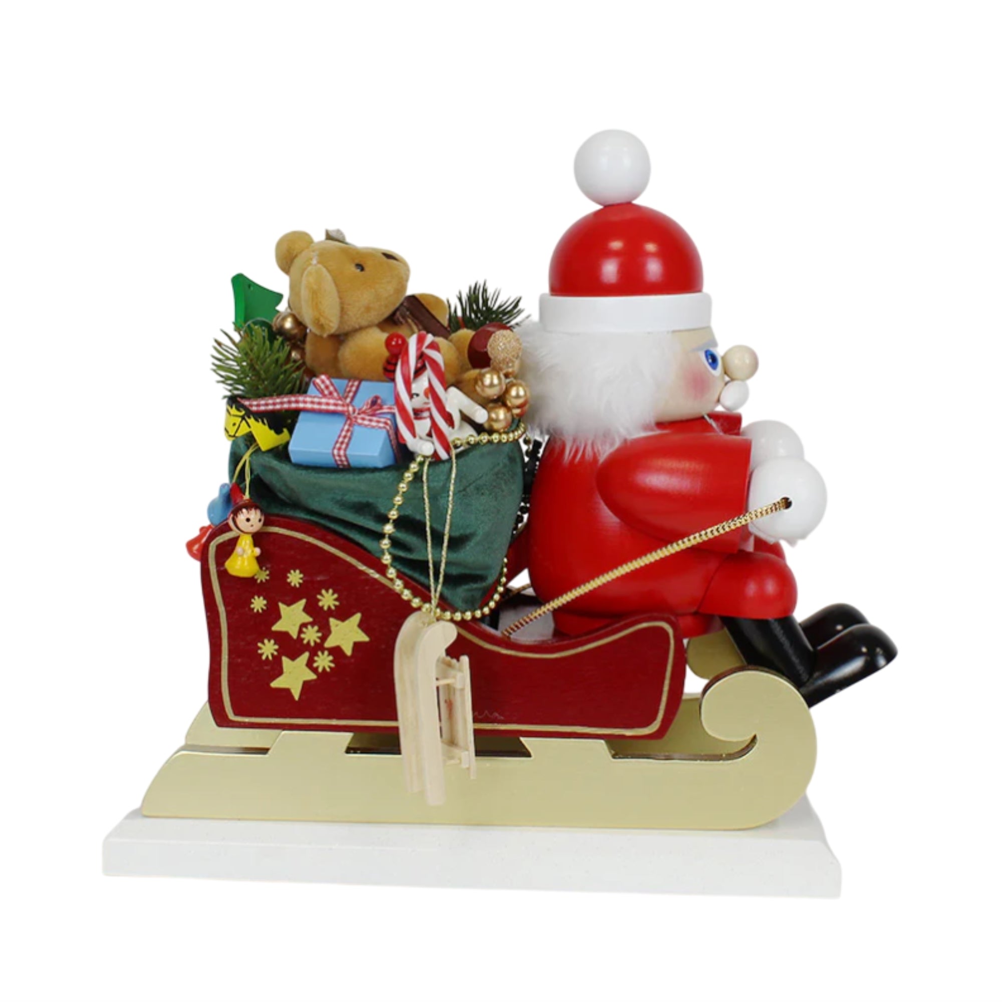 Steinbach Wooden Santa on His Sled with Reindeer Nutcracker, 18"