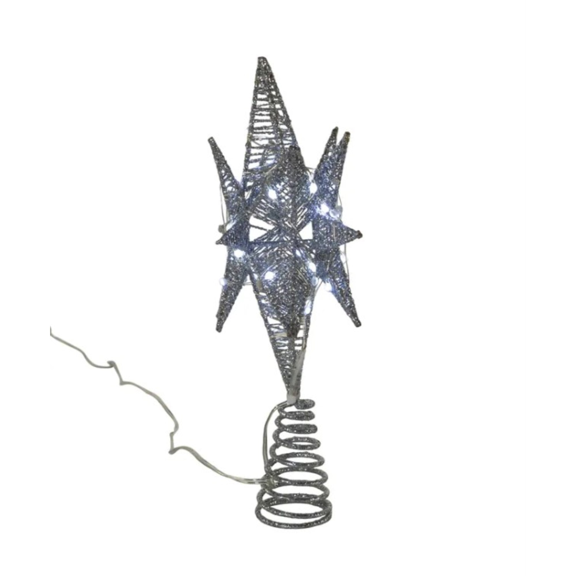 Kurt Adler 60-Light Warm White Twinkling Superbright LED Silver Starburst Treetop, 11in