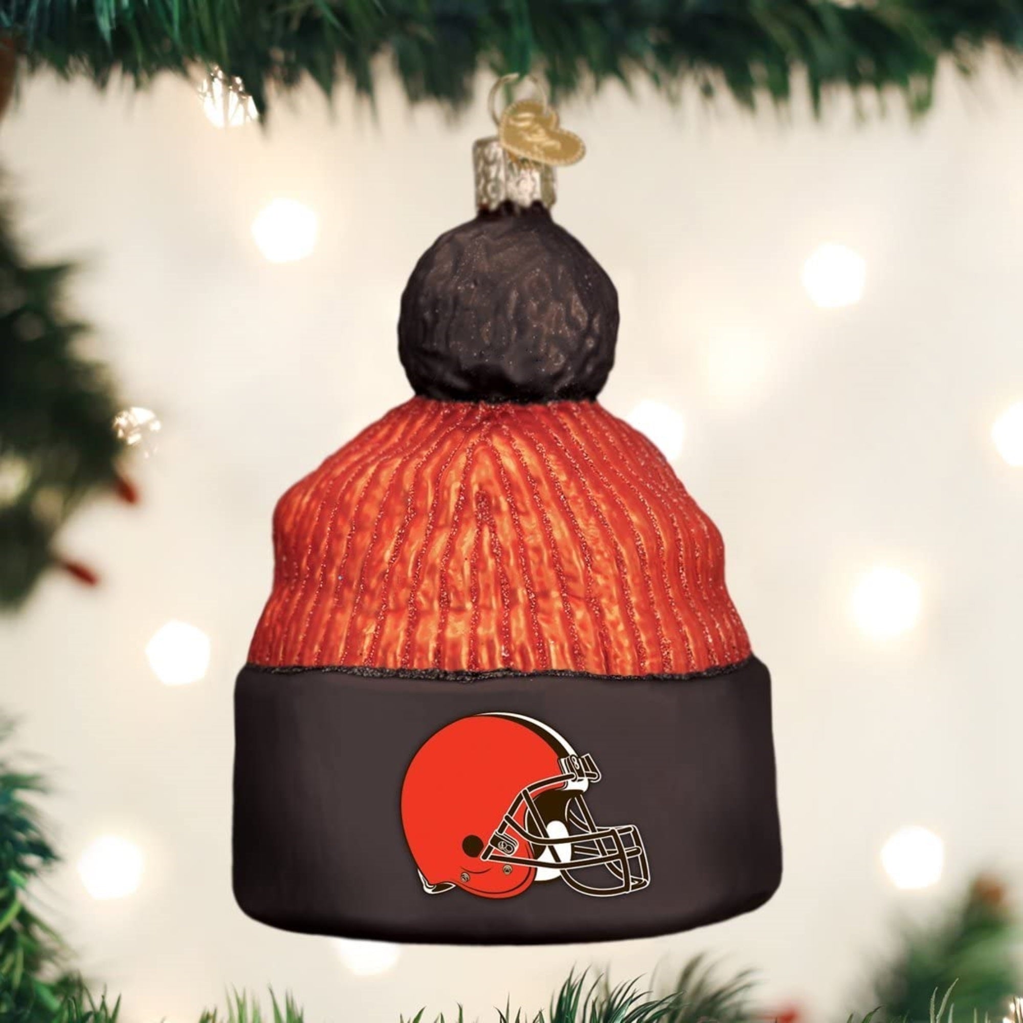 Old World Christmas Blown Glass Ornament for Christmas Tree, Cleveland Browns Beanie