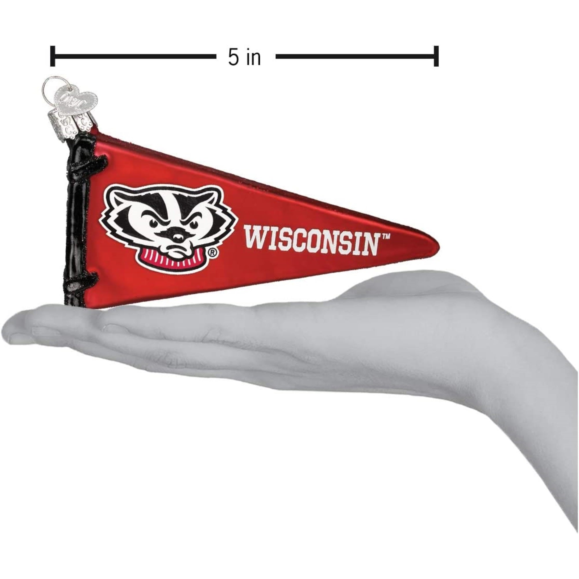 Old World Christmas Blown Glass Ornament for Christmas Tree, Wisconsin Badgers Pennant