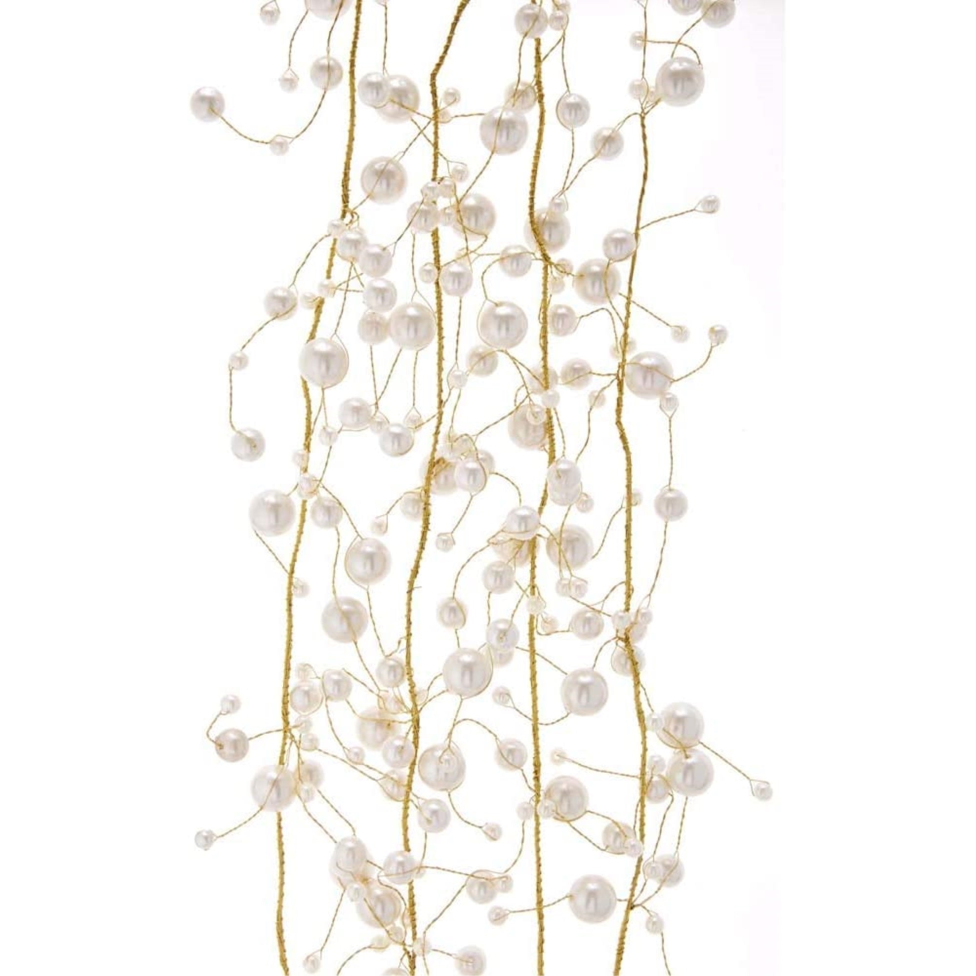 Kurt Adler Plastic Pearl Beads on Gold Wire Garland, 6ft