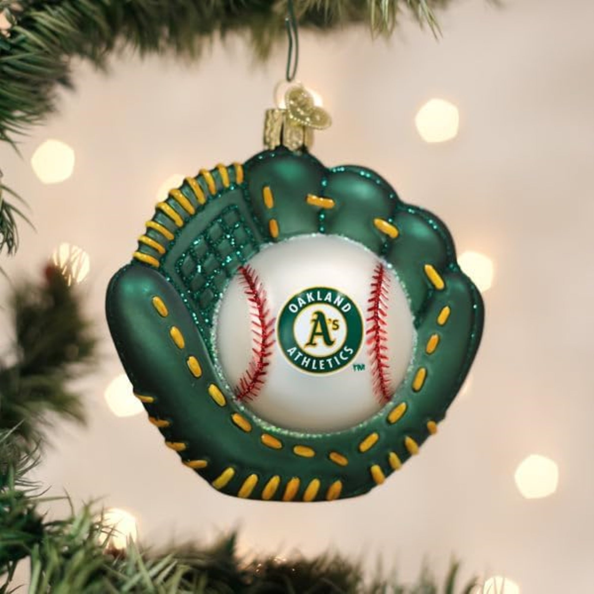 Old World Christmas Blown Glass Ornament for Christmas Tree, Oakland Athletics Baseball Mitt
