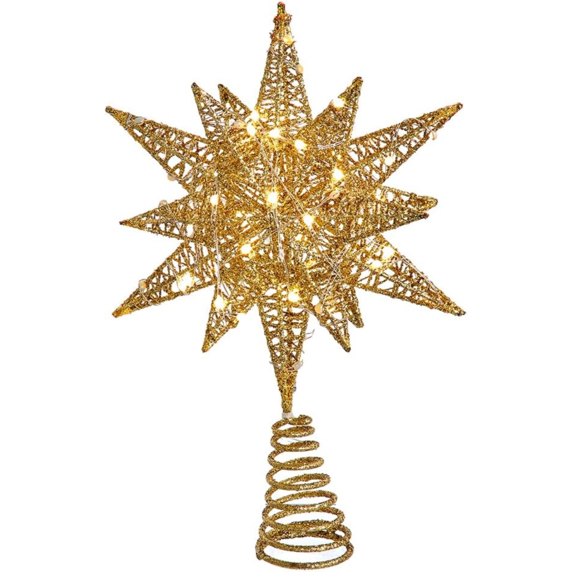 Kurt Adler Pre-Lit Twinkling LED 60-Light Starburst Tree Topper, Gold, 11in