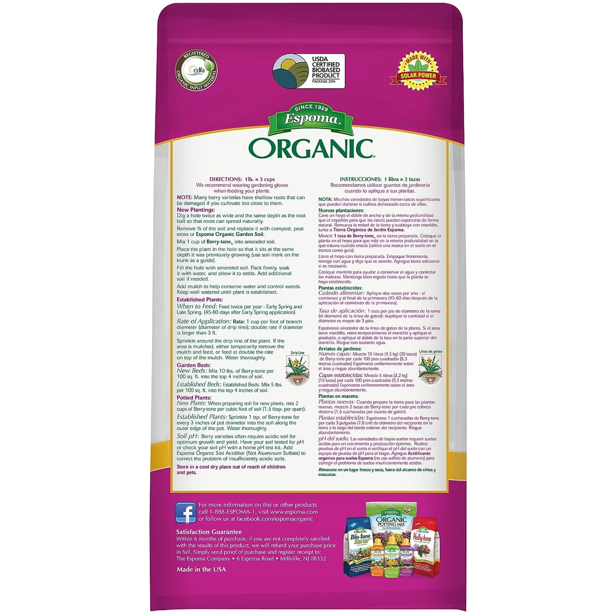 Espoma Organic Berry-tone 4-3-4 Natural & Organic Plant Food for All Berries, Use for Planting & Feeding to Promote Bountiful Harvest, 4lb