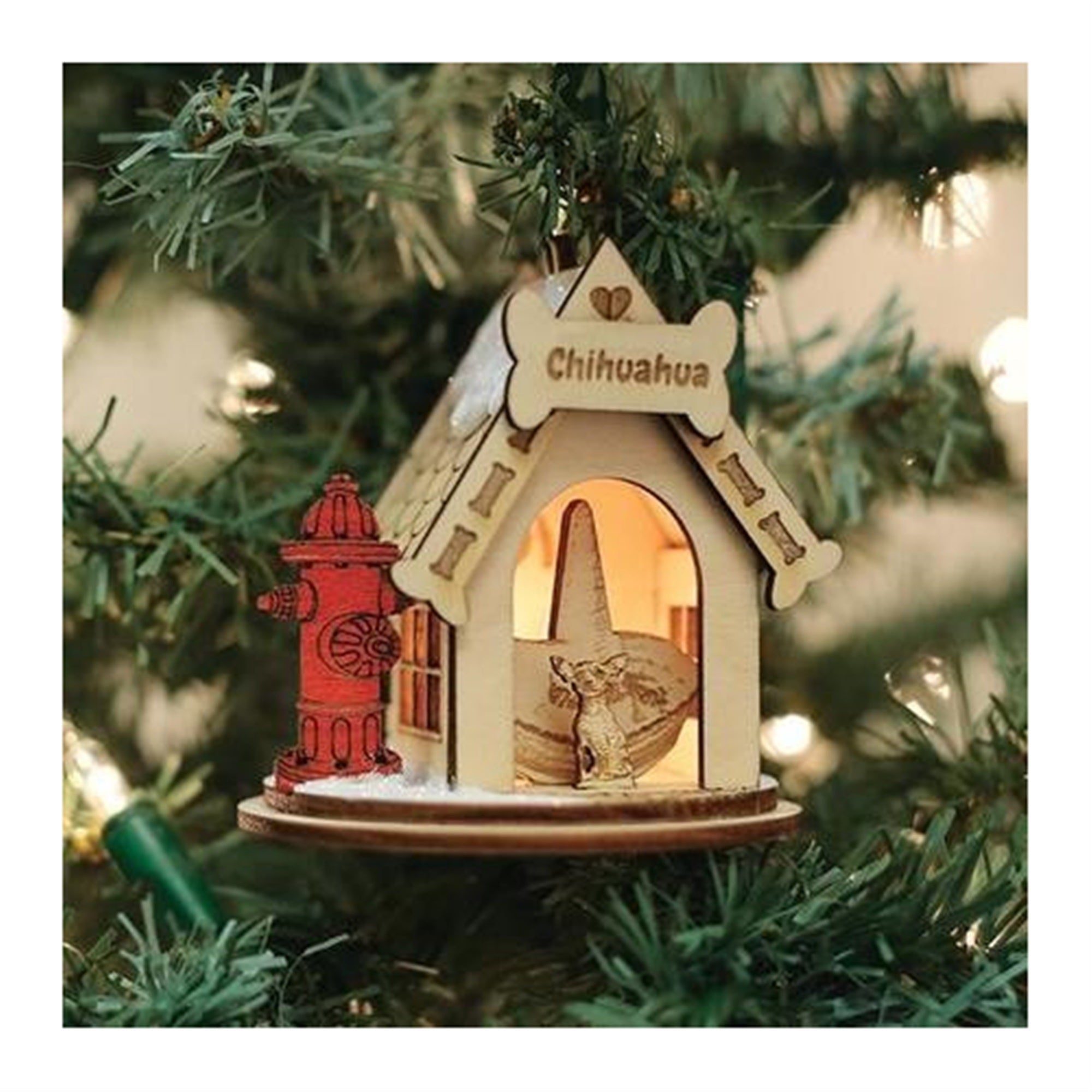 Old World Christmas K-9 Cottage Wooden Doghouse Ornament for Christmas Tree, Chihuahua